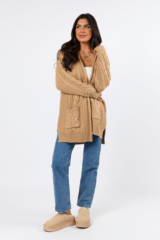 Sweet Nothings Tan Chunky Cable Knit Cardigan Sweater for Women | Cozy Fall & Winter Fashion | Perfect for Casual Outfits, Office Wear, and Date Nights