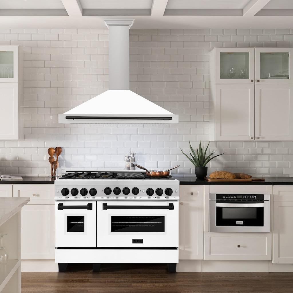 ZLINE KB4STZ WM MB Autograph Edition Convertible Stainless Steel Range Hood - White Matte Shell with Matte Black Accents | Professional Kitchen Ventilation for Modern Homes
