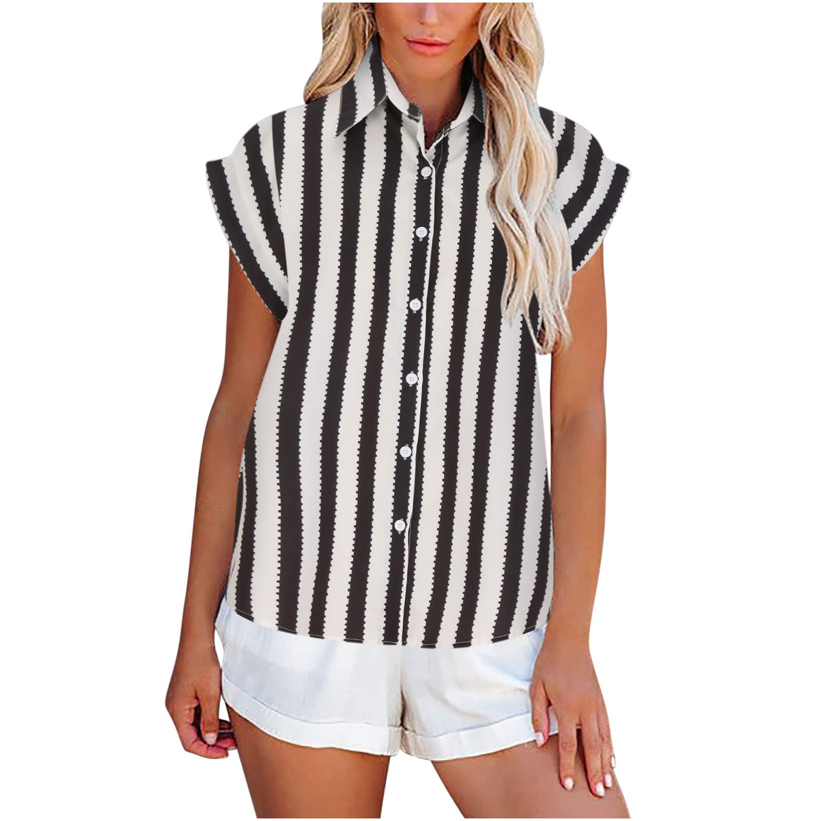 Girls & Women's Summer Tops - Striped Printed Short Sleeve Blouse Shirt | Casual Wear for Beach, Vacation & Everyday Outfits