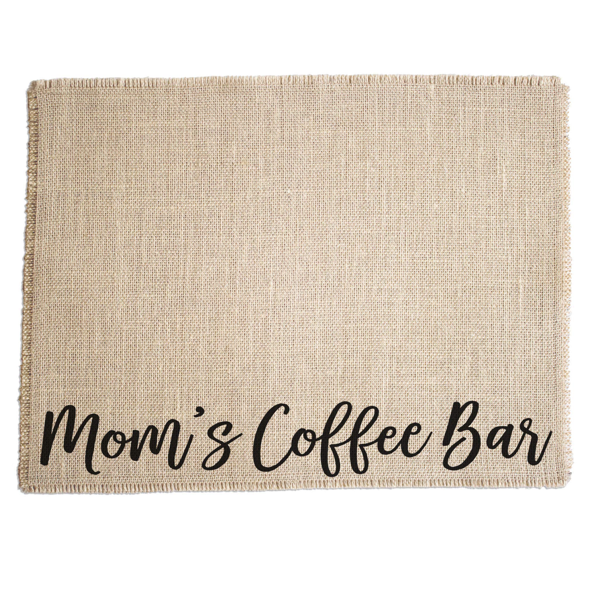 Premium Coffee Maker Mat for Drip Coffee Machines & Espresso Makers - Natural Burlap Coffee Bar Placemat with Non-Slip Backing | Perfect for Coffee Stations, Kitchen Countertops & Office Break Rooms | Made in USA (Mom's Coffee Bar)