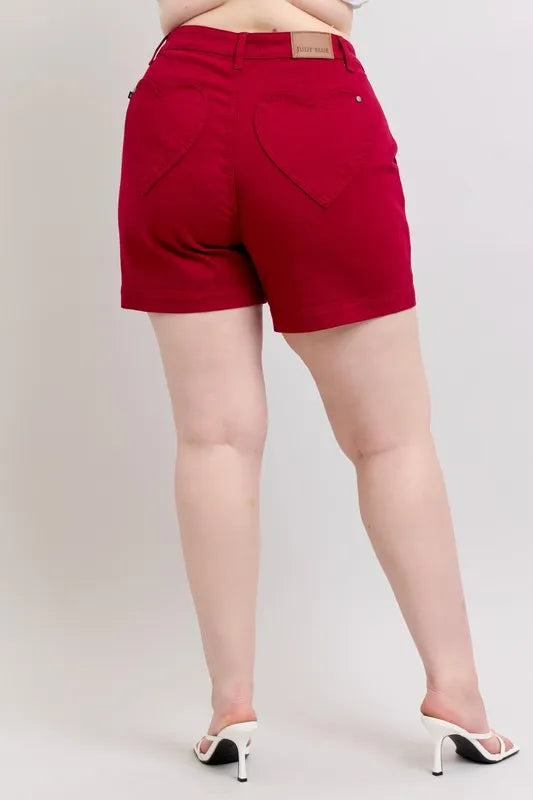 Judy Blue Plus Size High Waist Tummy Control Denim Shorts - Heart Shaped Design | Comfortable & Flattering Women's Jeans for Casual Wear, Summer Outfits & Date Nights