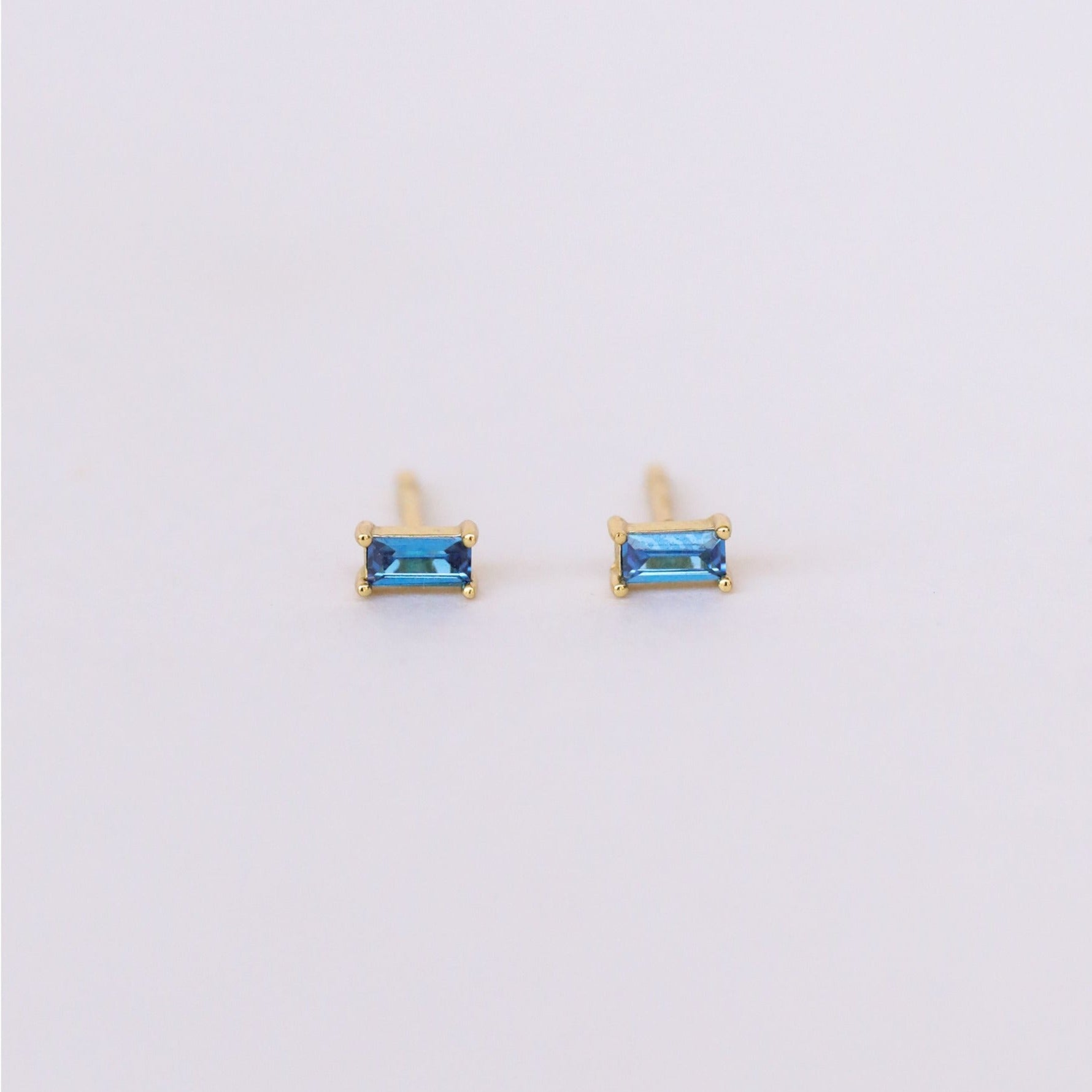 18k Gold Vermeil Sapphire Baguette Stud Earrings - Elegant Jewelry for Women, Perfect for Weddings, Parties & Daily Wear