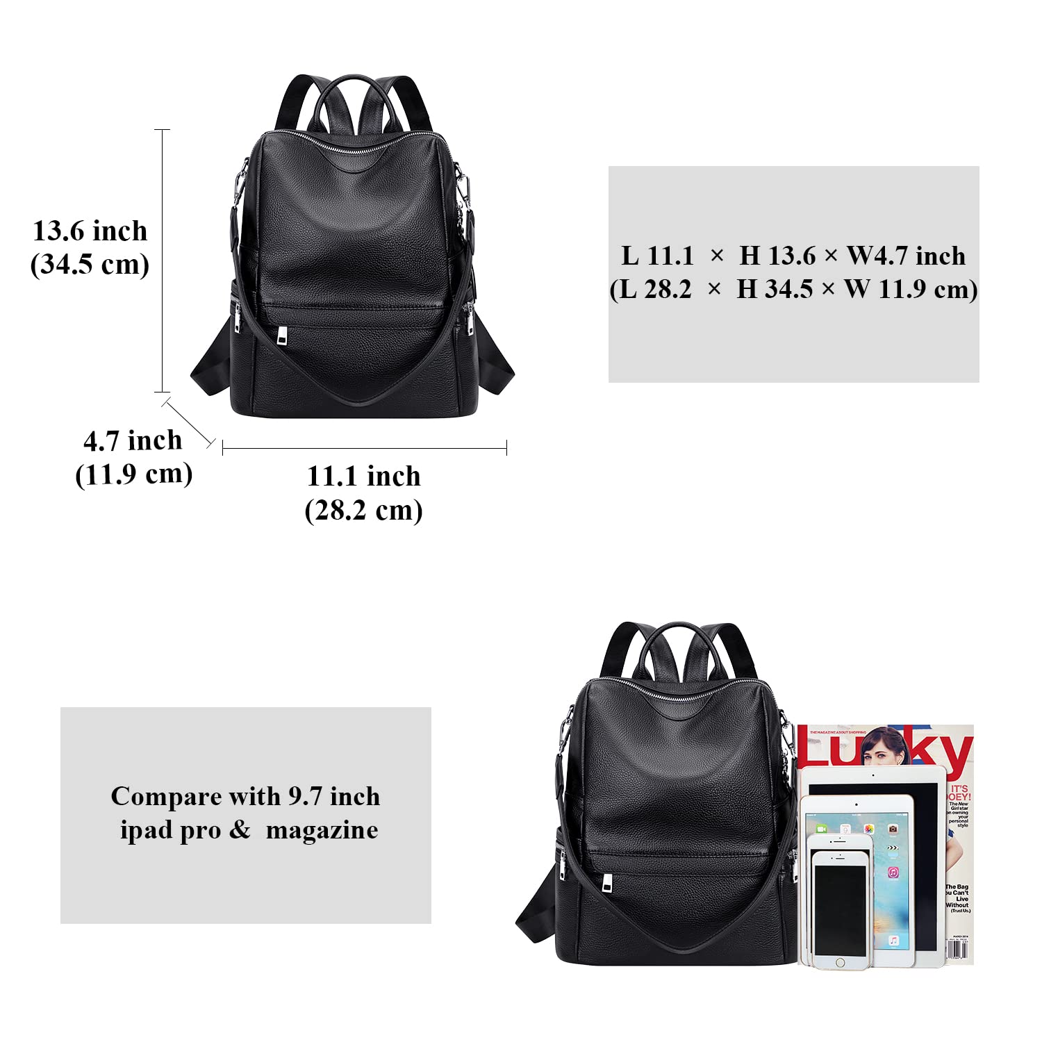 Premium Genuine Leather Backpack for Women - Stylish & Durable Shoulder Bag Purse - Perfect for Work, Travel & Daily Commute