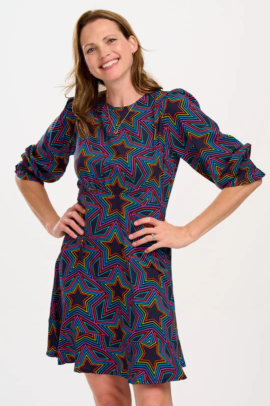 Lorelei Mini Dress - Black with Rainbow Star Print | Sexy Party Dress for Women | Perfect for Night Out, Club, and Special Occasions