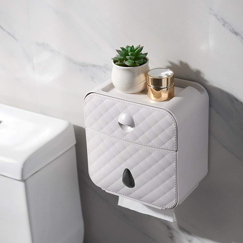 Waterproof Wall-Mounted Toilet Paper Holder & Napkin Organizer - Bathroom Tissue Box Tray with Free Punching Rack, Creative Storage Solution for Bathroom, Kitchen, or Office Organization