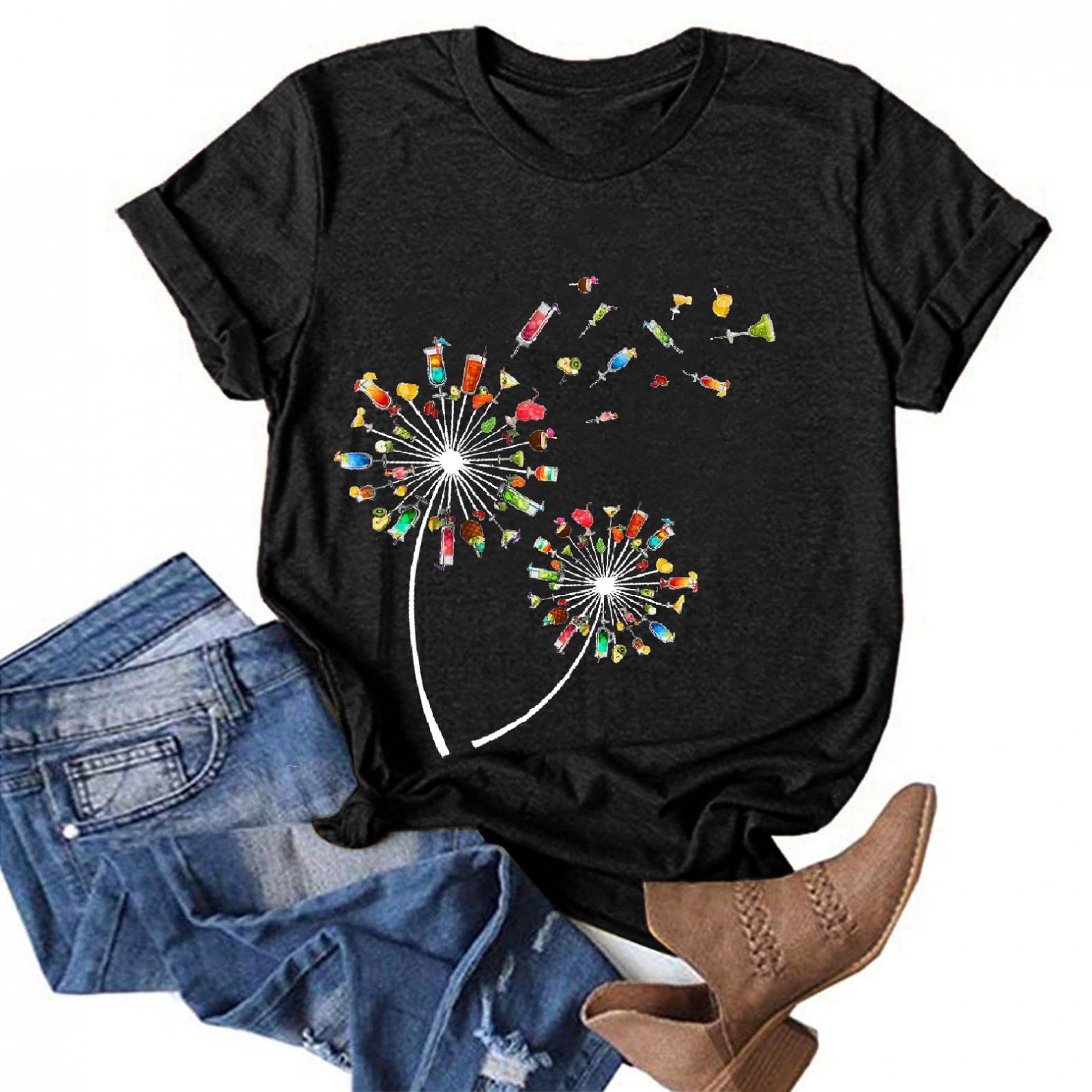 FABUIRT Women's Sunflower Graphic T-Shirt - Flowy Loose Fit Short Sleeve Blouse, Plus Size Casual & Dressy Top for Women | Perfect for Summer Outfits, Beach Vacations & Casual Office Wear