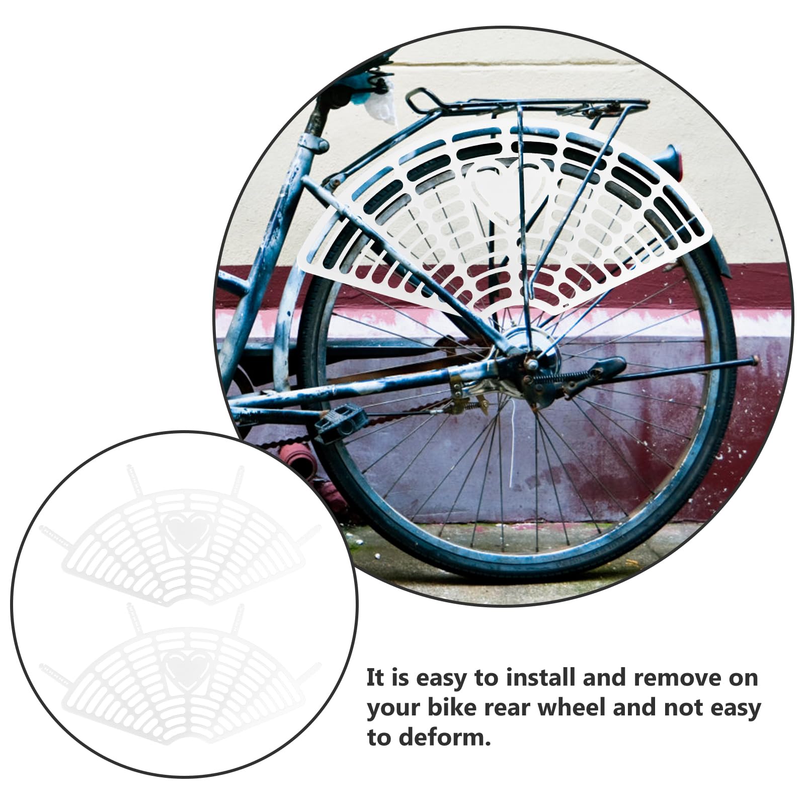 2 Sets Bike Rear Wheel Protective Mesh - Heart Design Plastic Bicycle Backseat Guard & Baffle Protector for Electric Bikes - Universal Fit for Men & Women (White) | Perfect for Commuting, Leisure Rides & Bike Safety Accessories