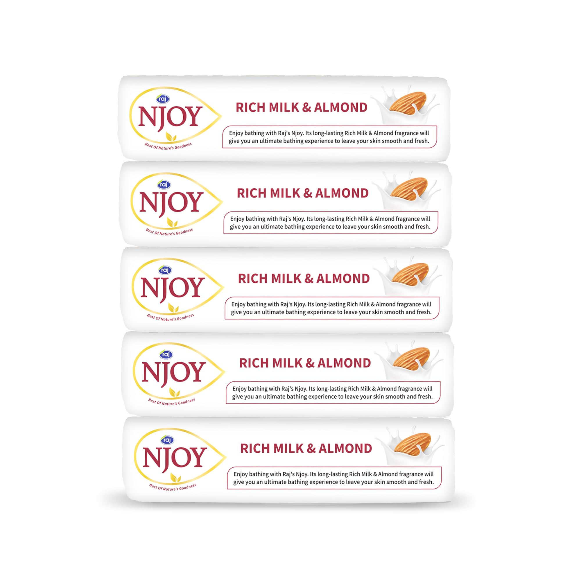 NJOY Moisturizing Bathing Soap with Rich Milk & Almond Oil (100g Each, Pack of 10 Bars) - Gentle Cleansing for Dry & Sensitive Skin, Perfect for Daily Shower & Spa Relaxation