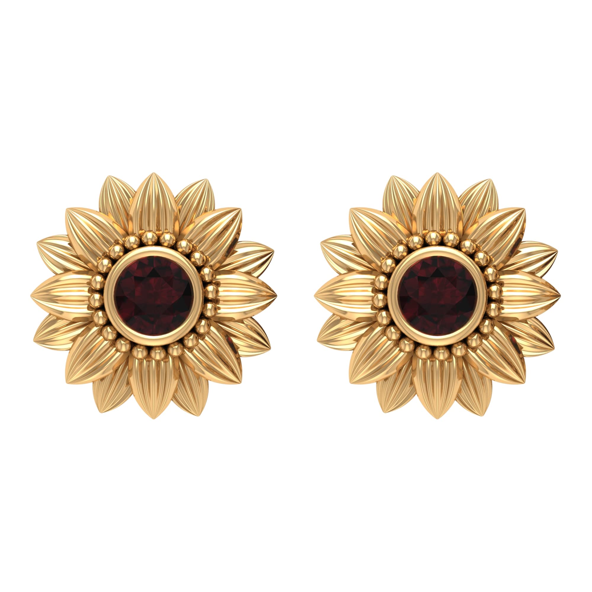 0.25 CT Garnet Floral Stud Earrings for Women - 14K Solid Gold Bezel Set January Birthstone Earrings with Screw Back Finding | Perfect Gift for Birthday, Anniversary & Special Occasions