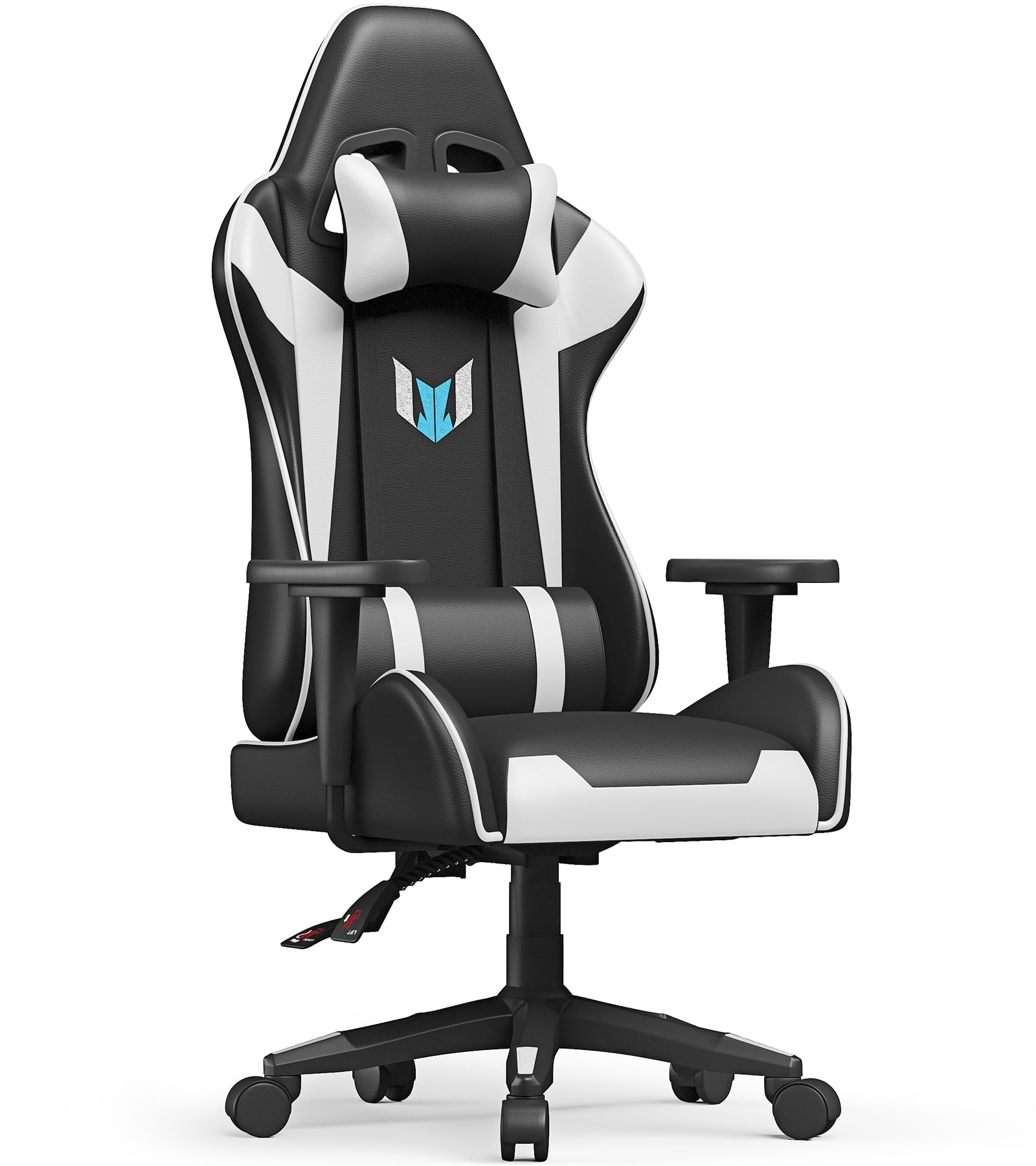 Bigzzia Ergonomic Gaming Chair - Adjustable Height Swivel Office Desk Chair with Lumbar & Headrest Support, Racing Style PU Leather Computer Chair for Video Gamers (Black/White) - Perfect for Esports, Streaming & Home Office Workspace