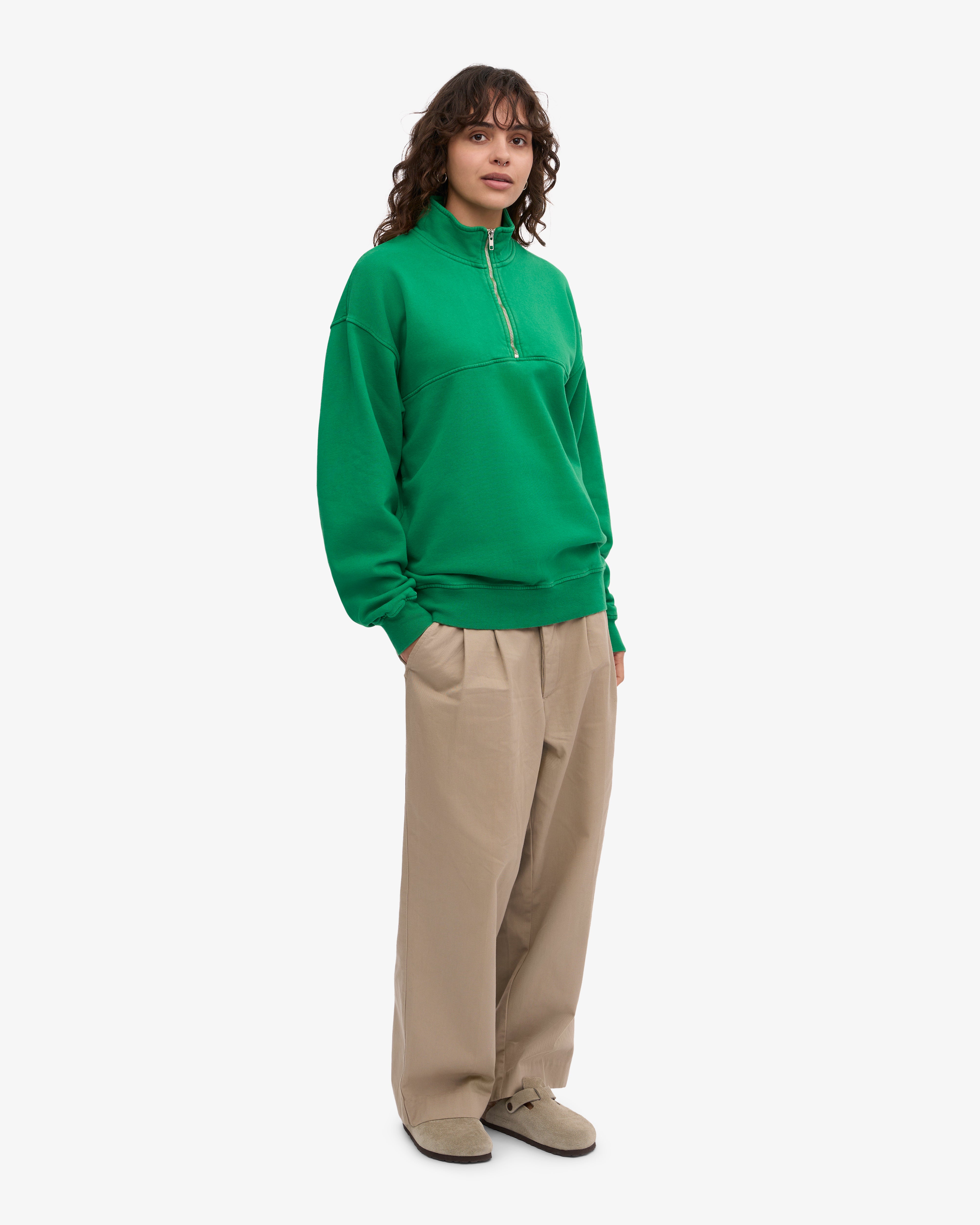 Organic Cotton Quarter Zip Sweatshirt - Kelly Green | Eco-Friendly & Comfortable Pullover for Men & Women | Perfect for Outdoor Activities & Casual Wear