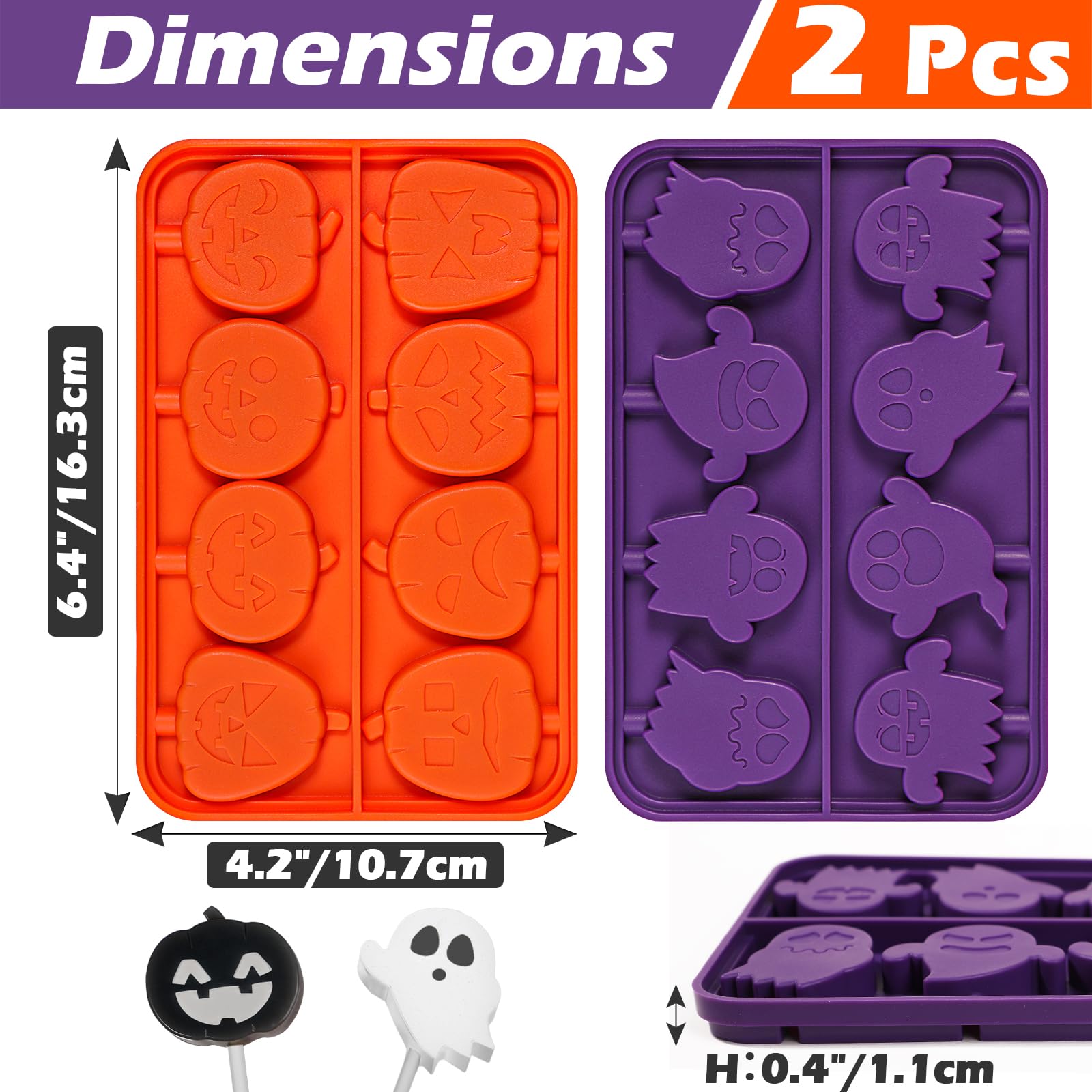 Halloween Silicone Lollipop Molds Set - Pumpkin & Ghost Shaped DIY Candy Chocolate Molds with 100 Paper Sticks for Homemade Treats | Perfect for Halloween Parties, Trick-or-Treat Favors & Holiday Baking