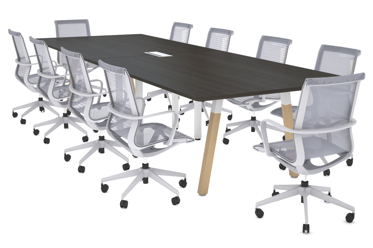 Modern Boardroom Table with Quadro A Wood Legs & Rounded Corners - 3200L x 1100W Conference Table for Office Meetings & Executive Workspaces