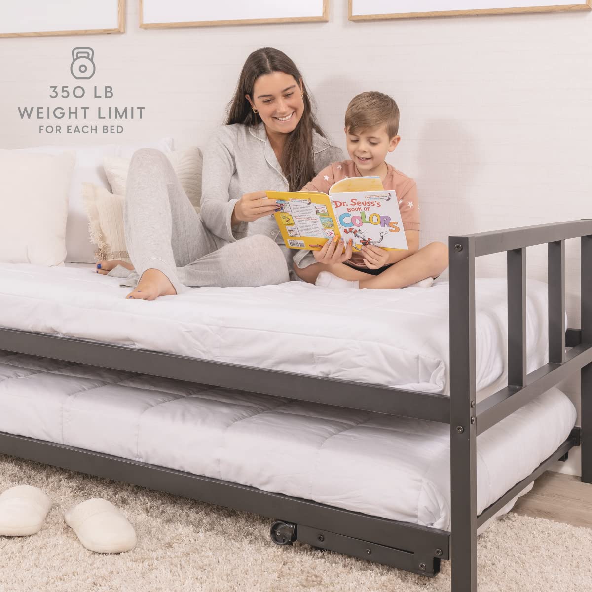 Milliard Twin Size Daybed with Fold-Up Trundle - Black Metal Frame Bed for Guest Room & Small Spaces (Mattress Not Included) - Perfect for Sleepovers, Dorm Rooms & Home Offices