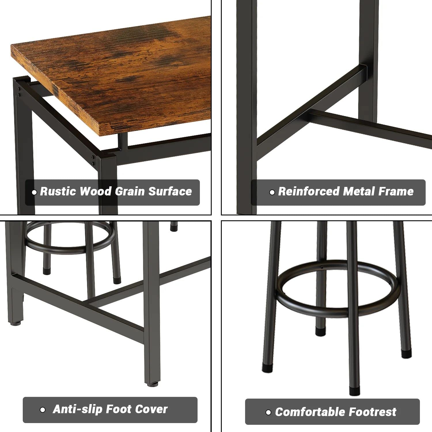 Modern 5-Piece Industrial Bar Height Dining Table Set for 4 - Kitchen & Pub Table with 4 Chairs - Space-Saving Breakfast Nook & Small Apartment Furniture - Perfect for Compact Dining Rooms, Kitchens & Entertainment Areas