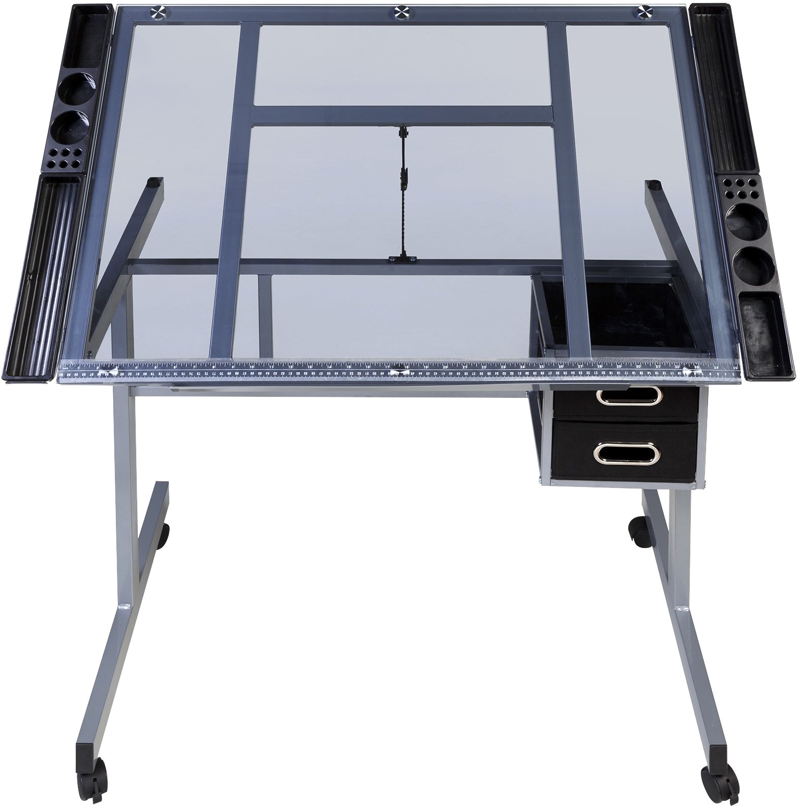 OneSpace Craft Station with Blue Glass Drafting & Silver Accents - Perfect for DIY Projects, Scrapbooking & Home Office Organization