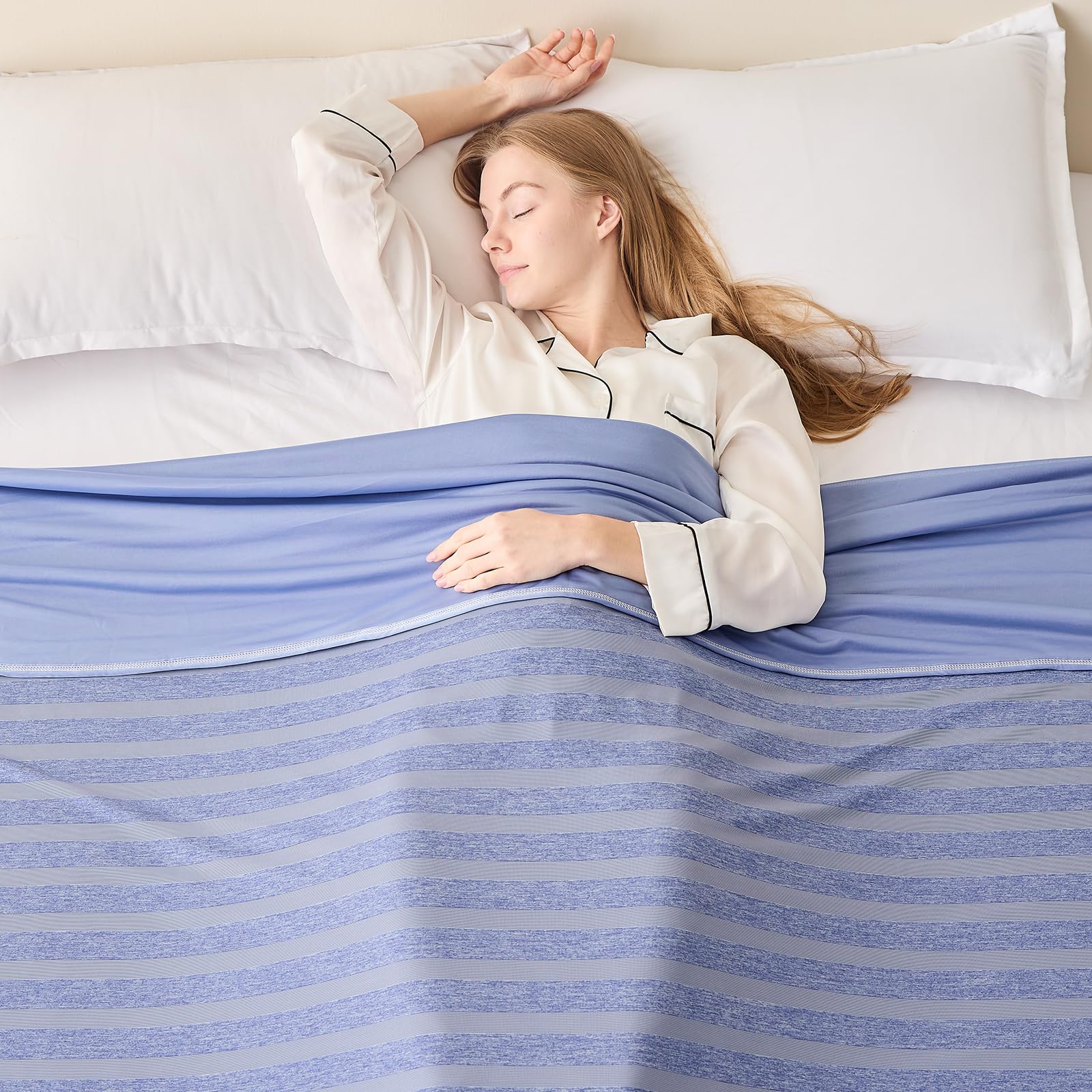 EMME Cooling Throw Blanket - Ultra Thin & Lightweight Summer Blanket for Couch, Sofa & Bed - Double Sided Cooling Technology for Hot Sleepers - Perfect for Kids & Adults - Blue | Ideal for Hot Weather, Air Conditioning Rooms & Night Sweats Relief