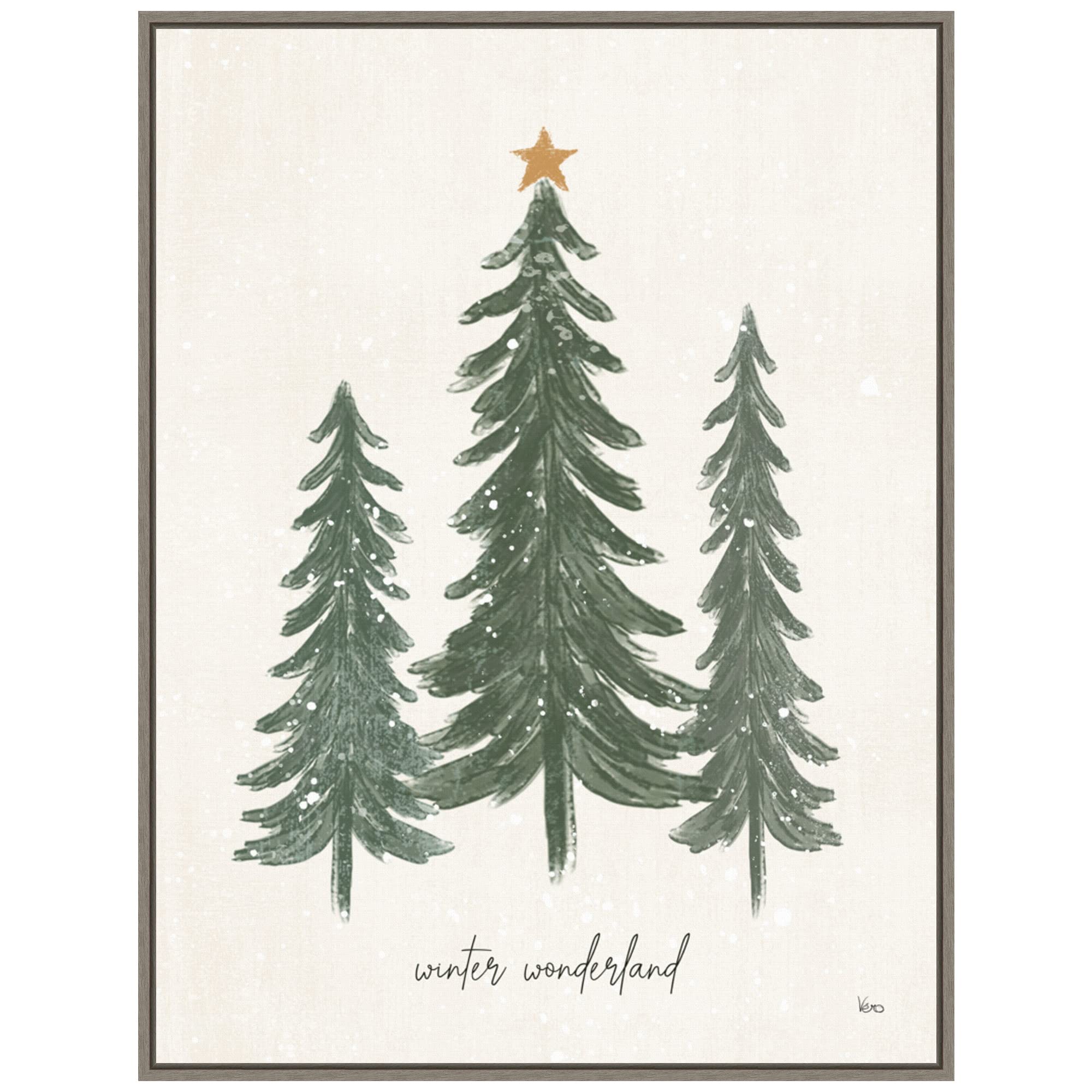 Amanti Art Framed Canvas Wall Art - 30x23 Woodland Christmas Trees Painting by Veronique Charron, Rustic Farmhouse Holiday Decor, Large Framed Poster for Living Room & Bedroom - Perfect for Christmas Home Decoration and Cozy Winter Ambiance