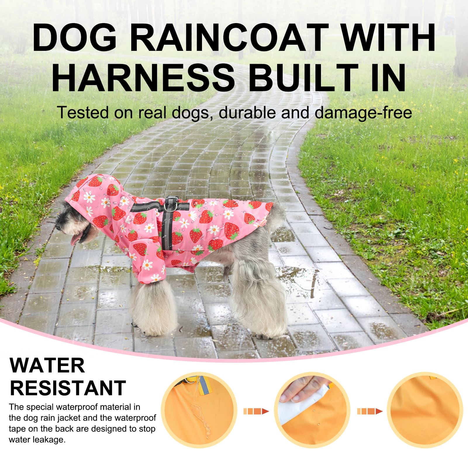 Waterproof Dog Raincoat with Built-in Harness - Hooded Poncho for Small, Medium & Large Dogs - Winter Rain & Snow Protection - Pink XS - Perfect for Outdoor Walks, Hiking & Rainy Day Adventures