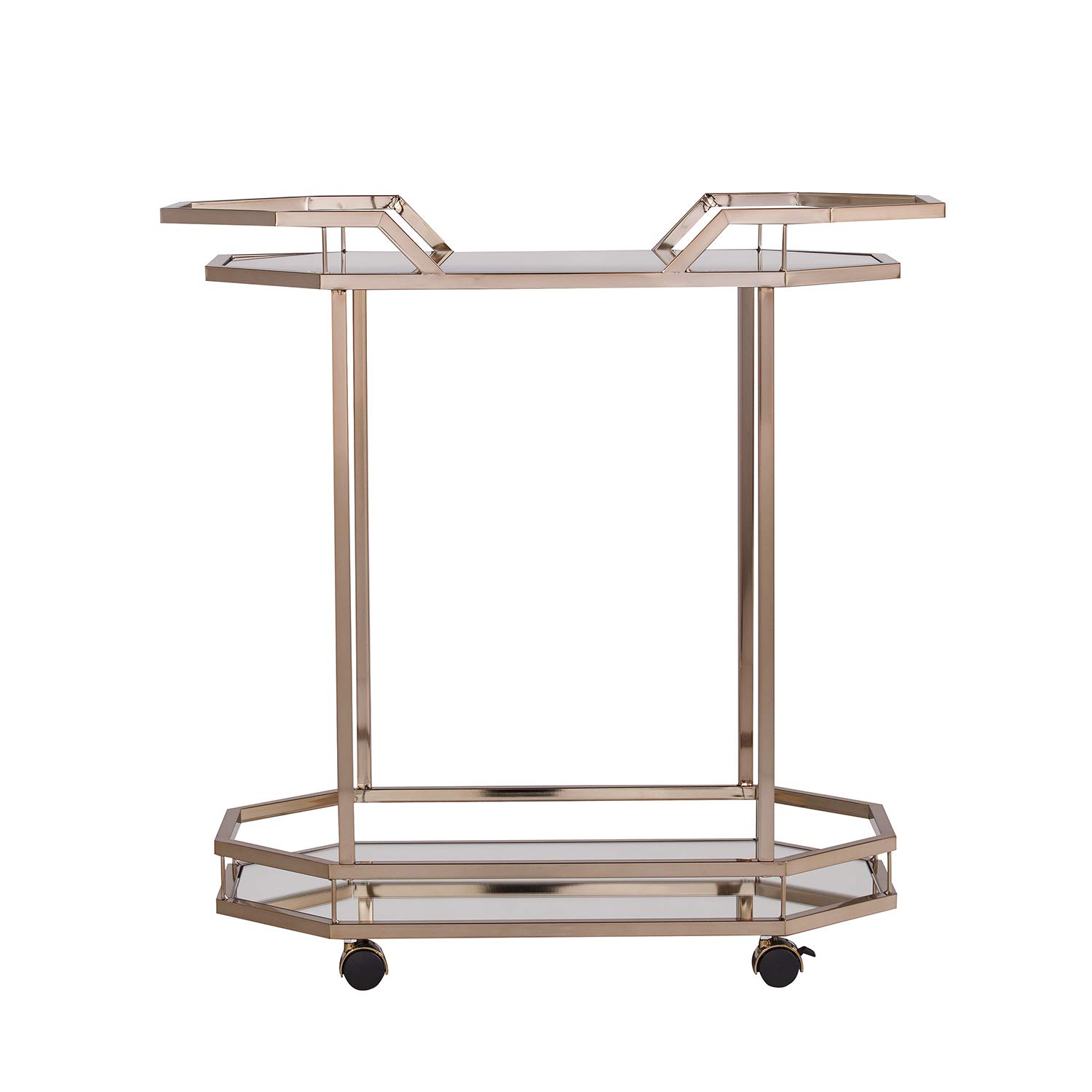 SEI Furniture Ari Art Serving Cart with Mirror - Champagne Gold - Rolling Bar Cart for Kitchen, Living Room, or Dining Room - Perfect for Entertaining, Storage, and Home Decor (AMZ1102ZH)