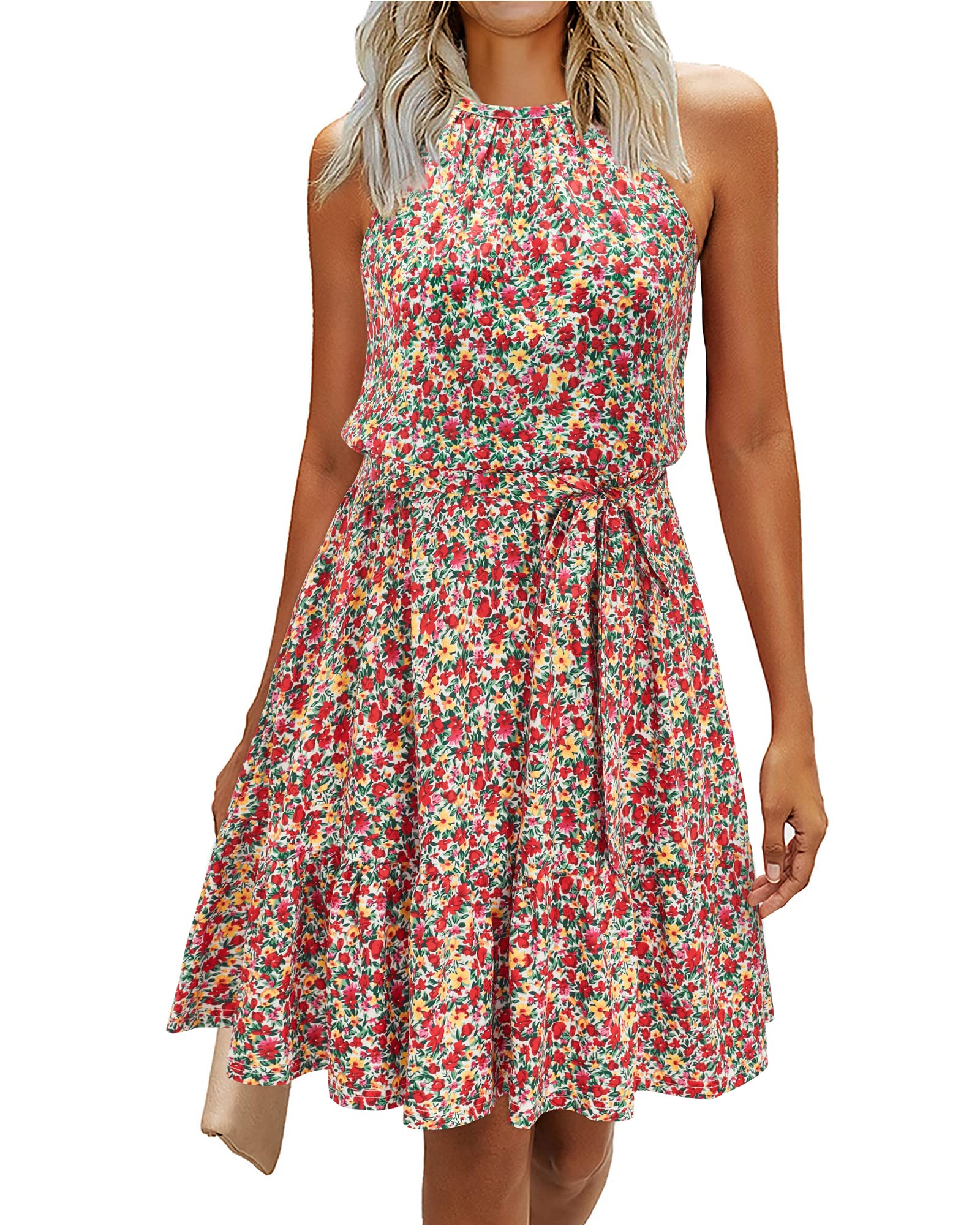 Newshows Women's 2025 Summer Halter Sundress with Pockets - Casual Beach Dress, Wedding Guest Dress & Vacation Dress - Perfect for Pool Parties, Tropical Getaways and Summer Weddings