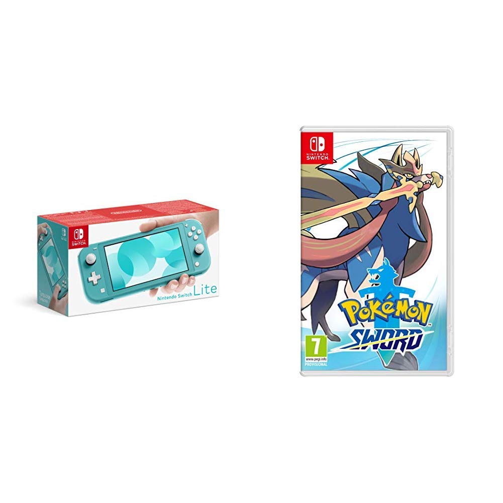 Nintendo Switch Lite - Turquoise Blue Handheld Console with Pokemon Sword Game Bundle | Portable Gaming for Travel, Commute & Home Entertainment