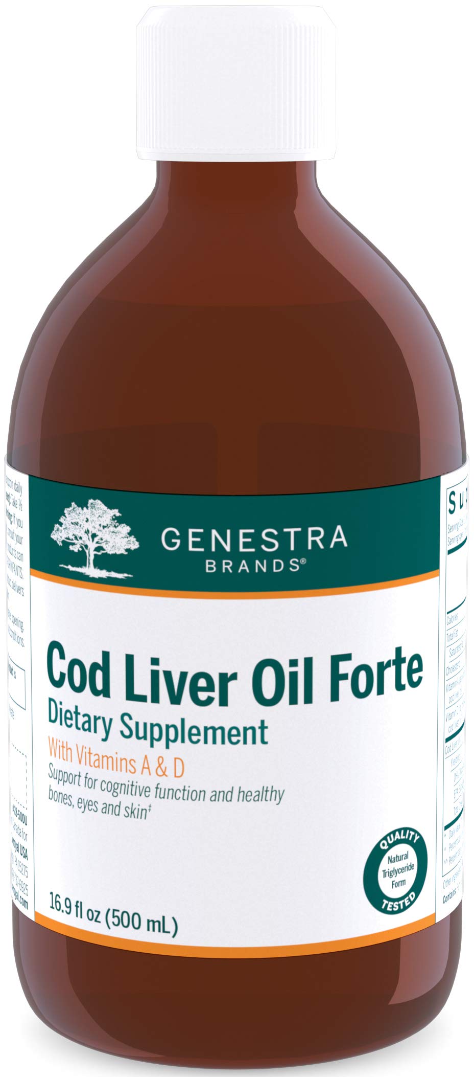 Genestra Brands Cod Liver Oil Forte - High Potency Vitamin A & D + Omega-3 Fatty Acids Supplement | 16.9 fl oz (500ml) Bottle | Supports Immune System, Heart & Brain Health | Perfect for Daily Wellness Routine & Active Lifestyle