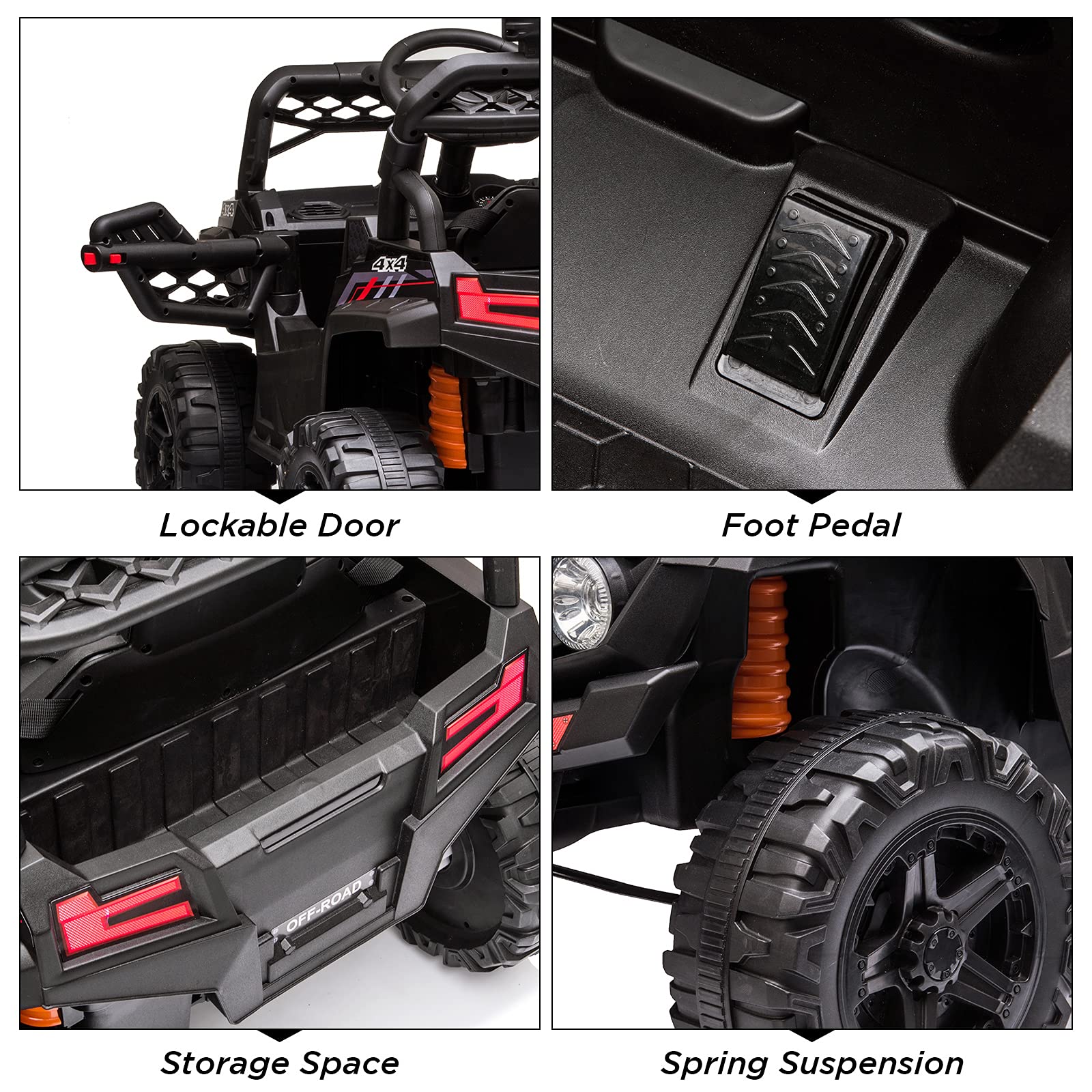 12V Kids Ride On UTV Car - Electric Powered 4-Wheel Toy Vehicle with Parental Remote Control, Spring Suspension & LED Lights - Perfect for Toddlers Outdoor Play & Backyard Adventures (Black)