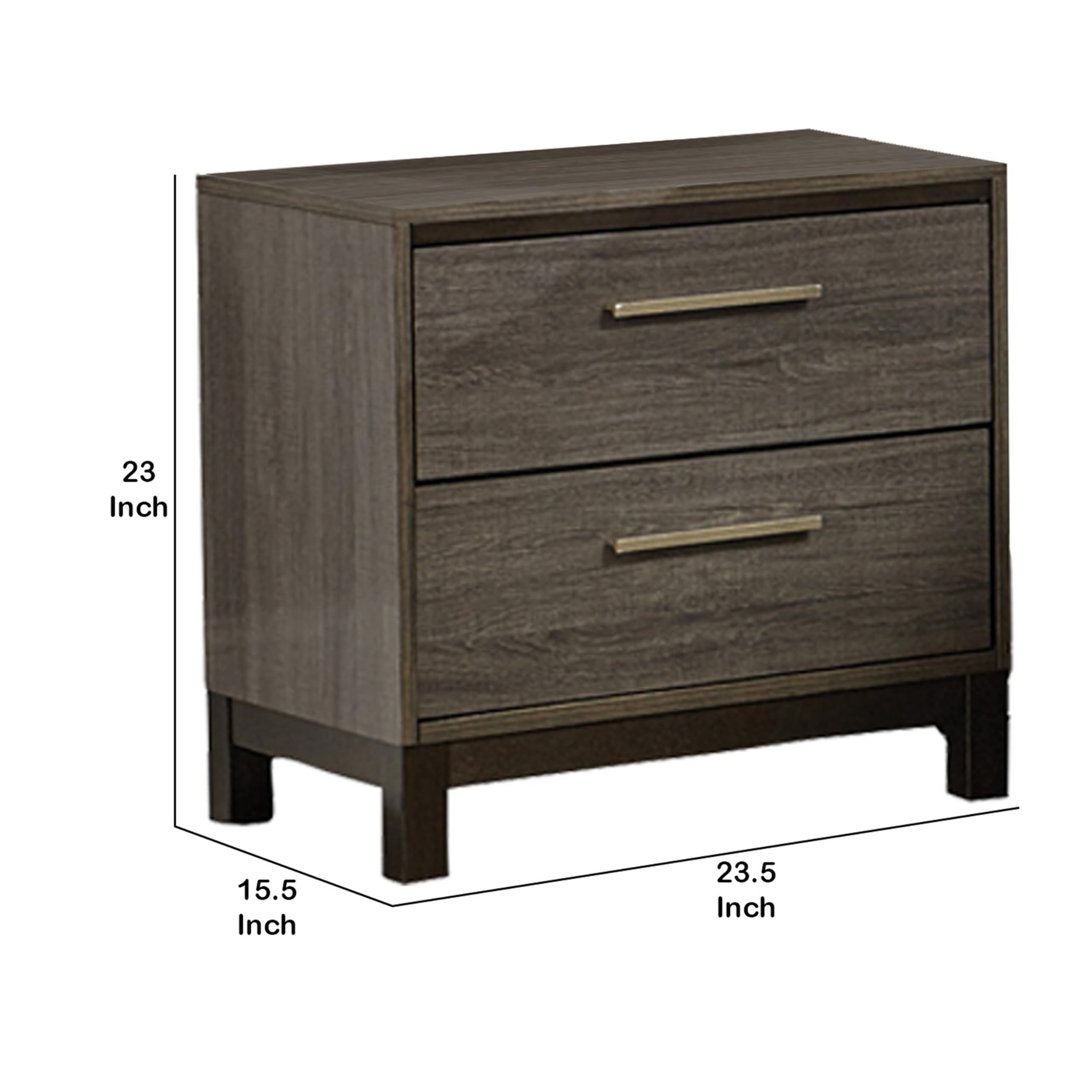 Benjara 2 Drawer Wooden Nightstand with Straight Legs - Gray and Brown Bedside Table for Bedroom, Living Room & Office