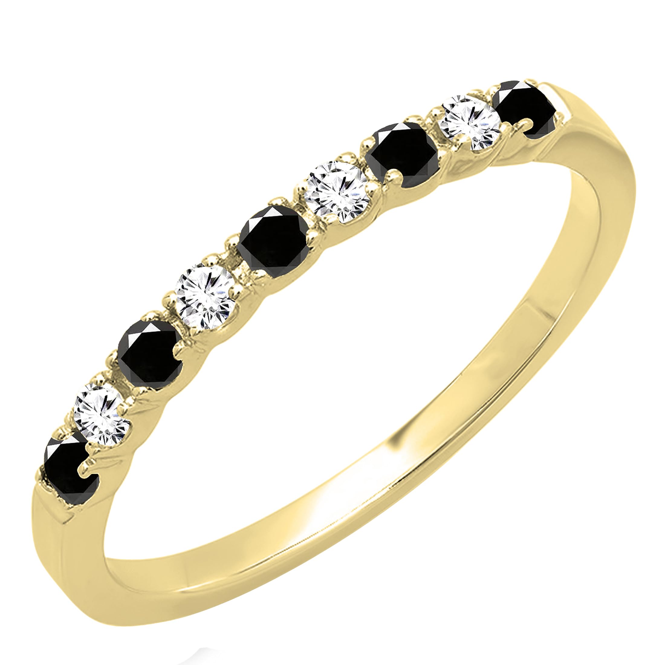 Dazzlingrock Collection 14K Solid Gold Black & White Diamond Stackable Wedding Ring for Women - Perfect for Bridal Sets, Anniversary Gifts & Everyday Elegance