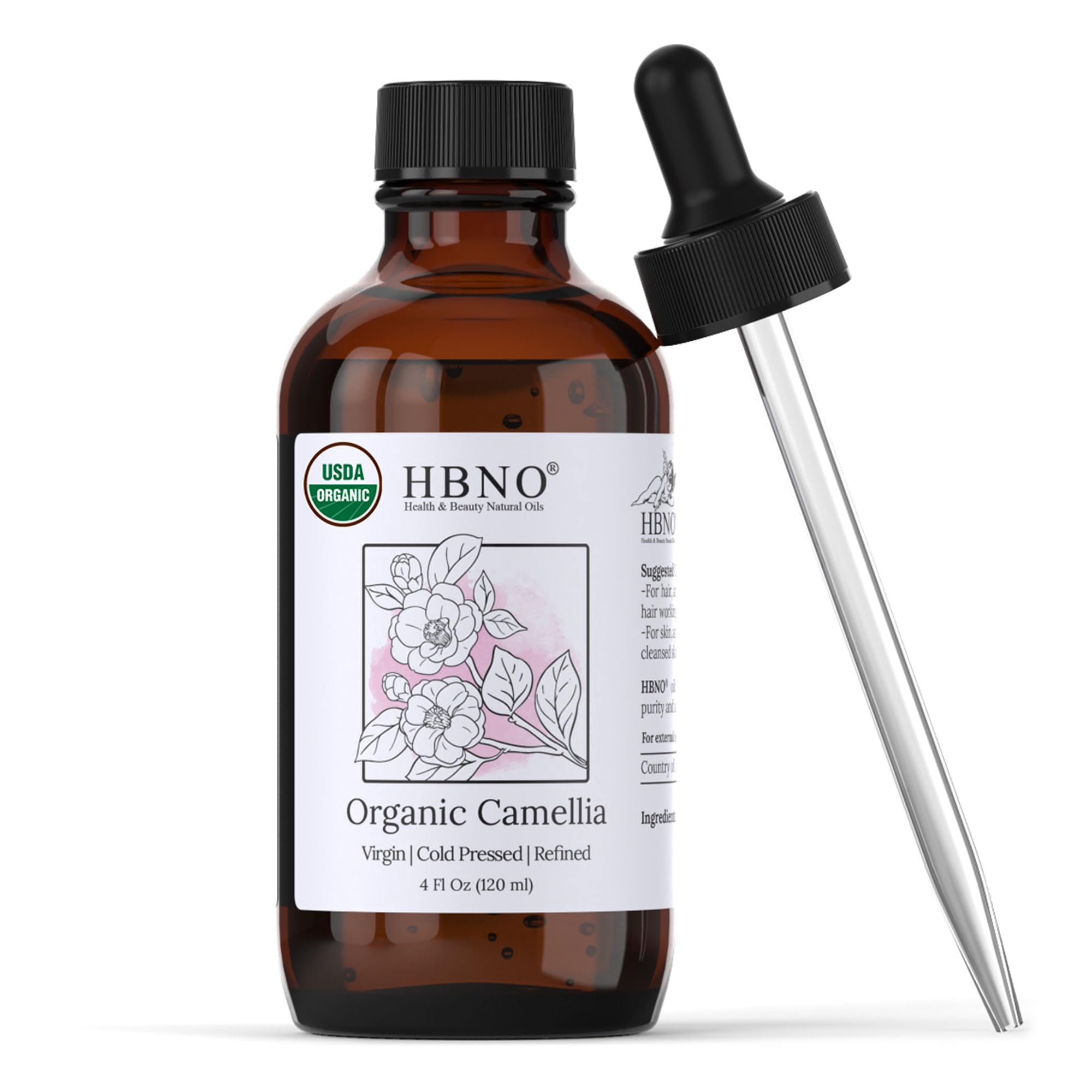USDA Certified Organic Camellia Oil - Cold Pressed 4oz (120ml) Pure Camellia Seed Oil for Face, Body & Hair Care - Natural Moisturizer for Dry Skin, Lips, Nails & Scalp - Perfect for DIY Beauty Recipes & Massage Therapy