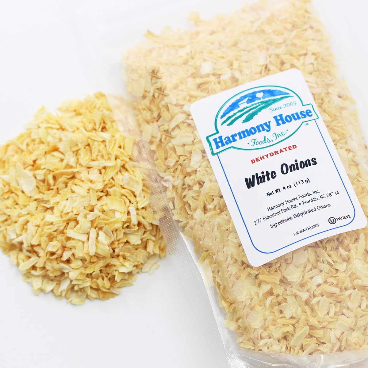 Harmony House Dried Chopped Onions 4oz - All Natural Dehydrated Vegetables for Cooking, Soups, Stews & Seasoning | Perfect for Camping, Emergency Food Storage & Pantry Supplies | Resealable Zip Pouch