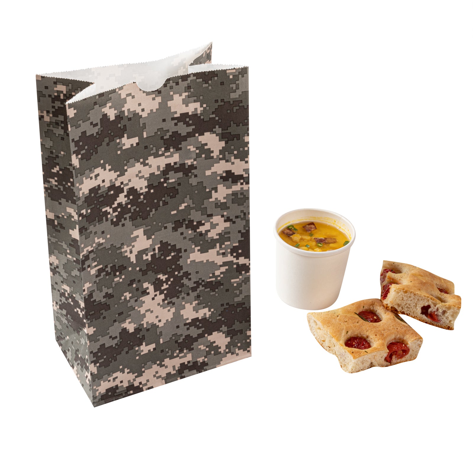 Camouflage Paper Bags 12 lb - 7 x 4.25 x 12.5 Inches - Pack of 100 - Heavy Duty Kraft Gift Bags for Parties, Shopping & Eco-Friendly Packaging