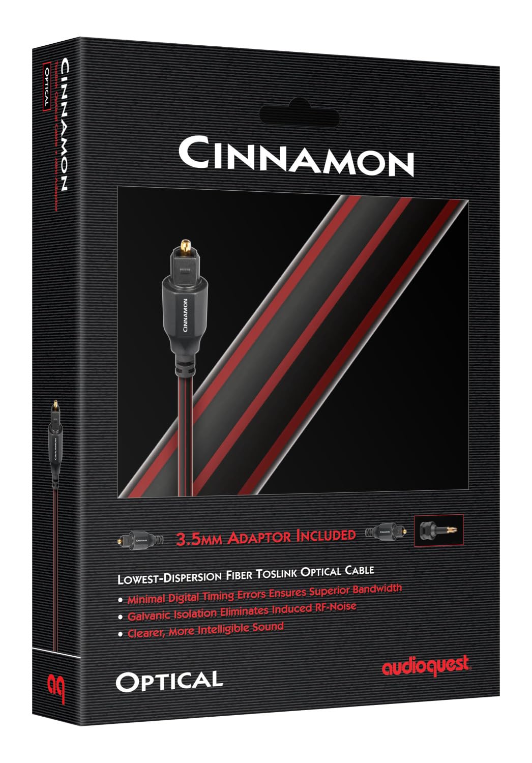 AudioQuest 5m Cinnamon Optical Toslink Digital Audio Cable with Mini-Adapter - High-Speed Fiber Optic Cable for Home Theater, Soundbar, TV, Gaming & Hi-Fi Systems