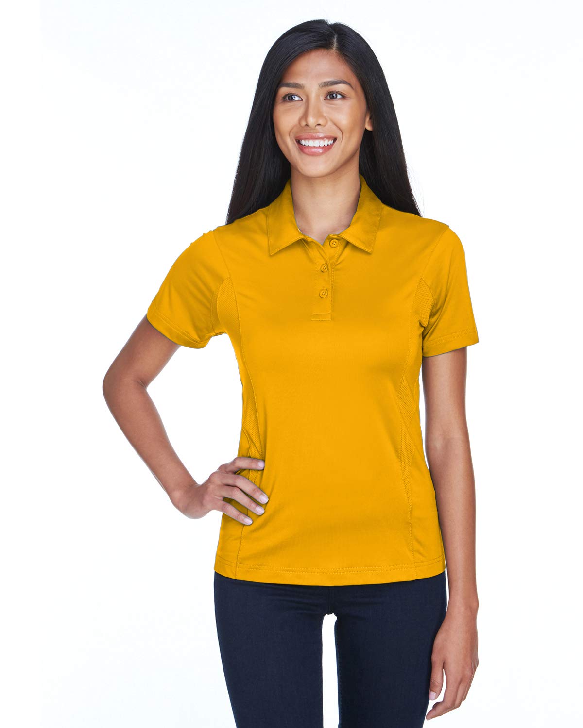 TEAM 365 Women's Performance Polo Shirt - Moisture Wicking, Breathable, SP Athletic Gold, Size 2XL - Perfect for Golf, Tennis & Activewear
