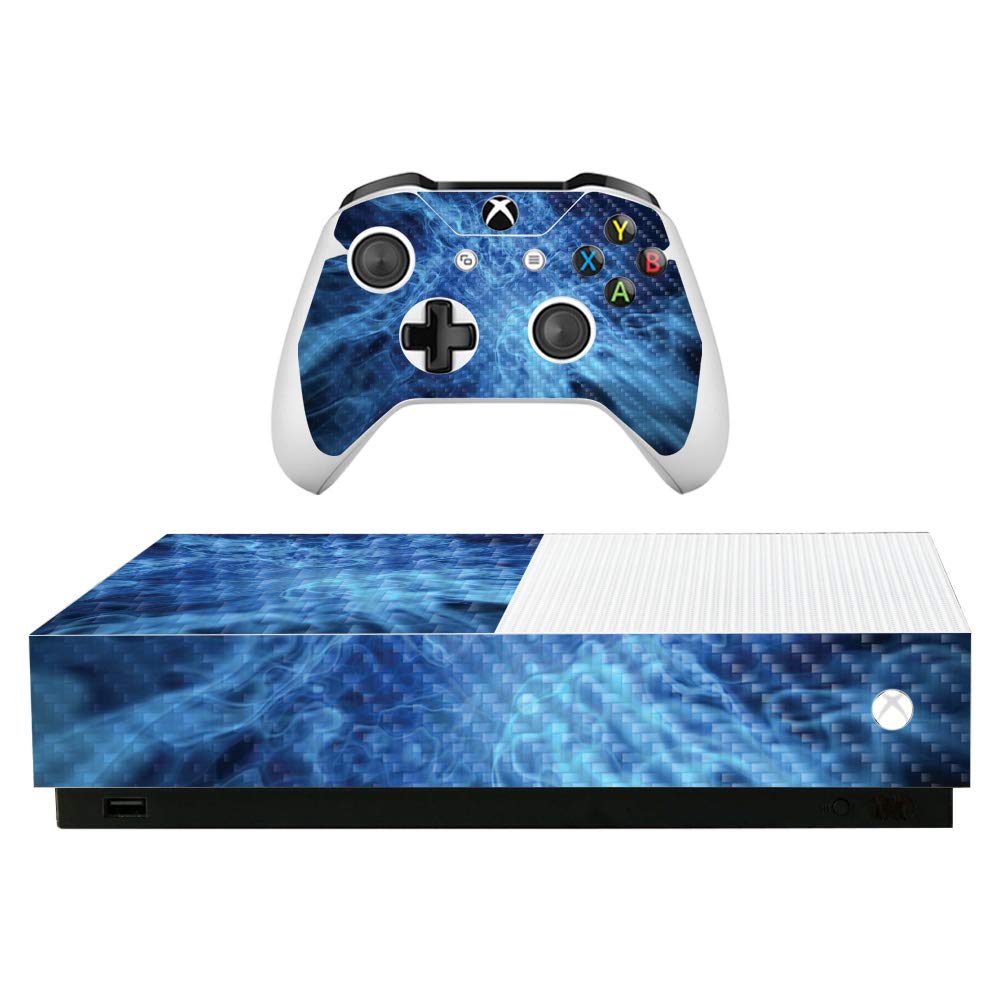 Premium Carbon Fiber Skin for Microsoft Xbox One S All-Digital Edition - Blue Mystic Flames Design | Protective Textured Cover | Easy to Apply & Remove | Made in USA | Perfect for Gaming Setups & Home Entertainment Systems