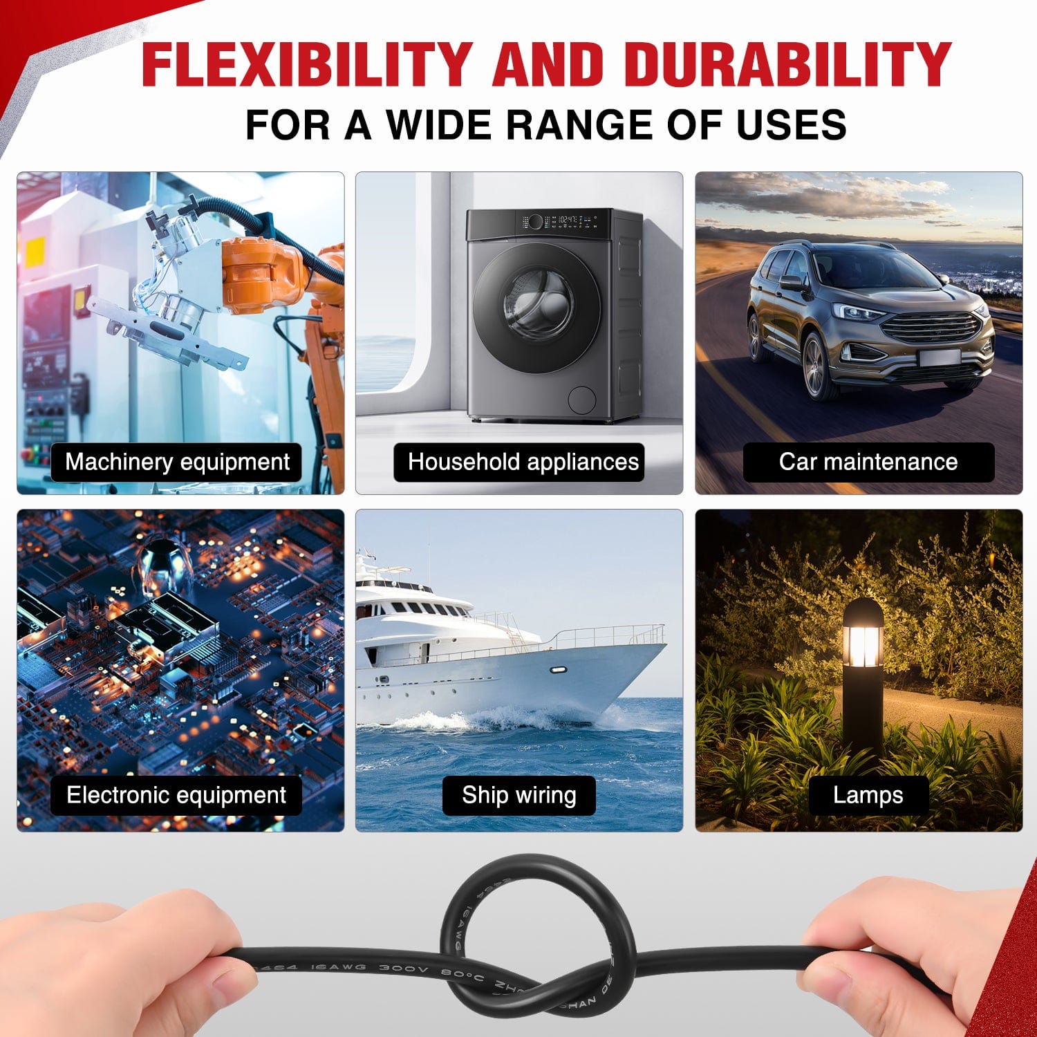 30FT 14AWG Oxygen Free Copper Wire - Red & Black Stranded PVC Electrical Cord, 2 Conductor Parallel 300V DC Flexible Extension Cable for Home Appliances, DIY Projects, and Outdoor Power Tools