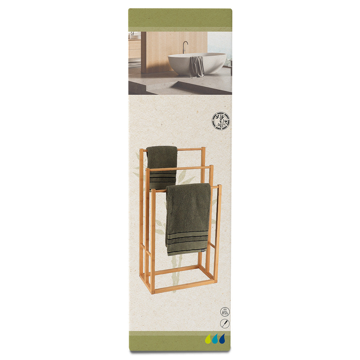 Premium Bamboo Towel Rack with 3 Bars - Space-Saving Bathroom Organizer for Towels, Robes & Clothes - Perfect for Bathroom, Spa, Laundry Room & Dorm