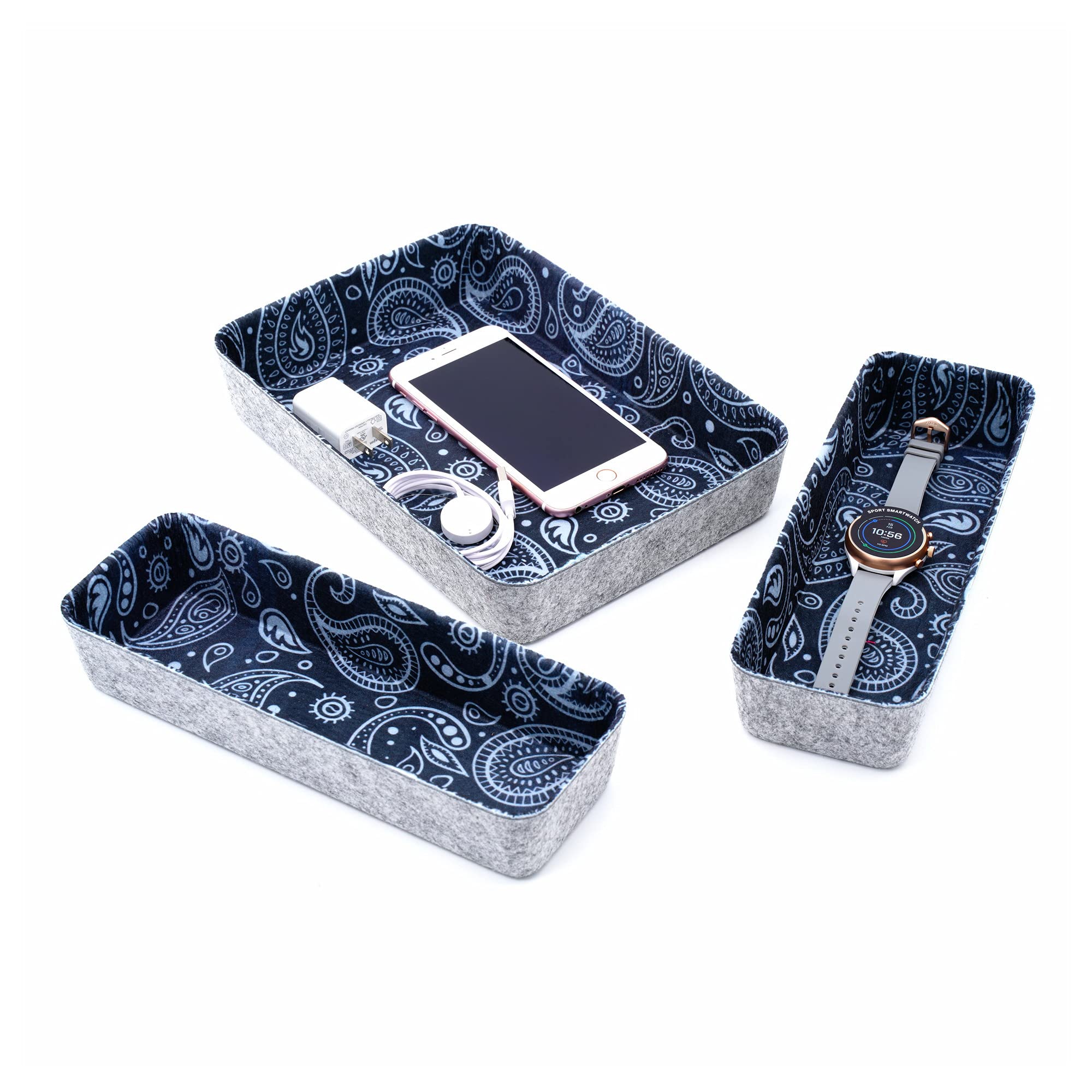Welaxy 3-Piece Desk Drawer Organizer Set - Trendy Bohemian Paisley Pattern Storage Bins for Home Office | Small Sturdy Organizing Boxes with Cozy Cubby Design | Perfect Gift Idea for Workspace & Bedroom Organization