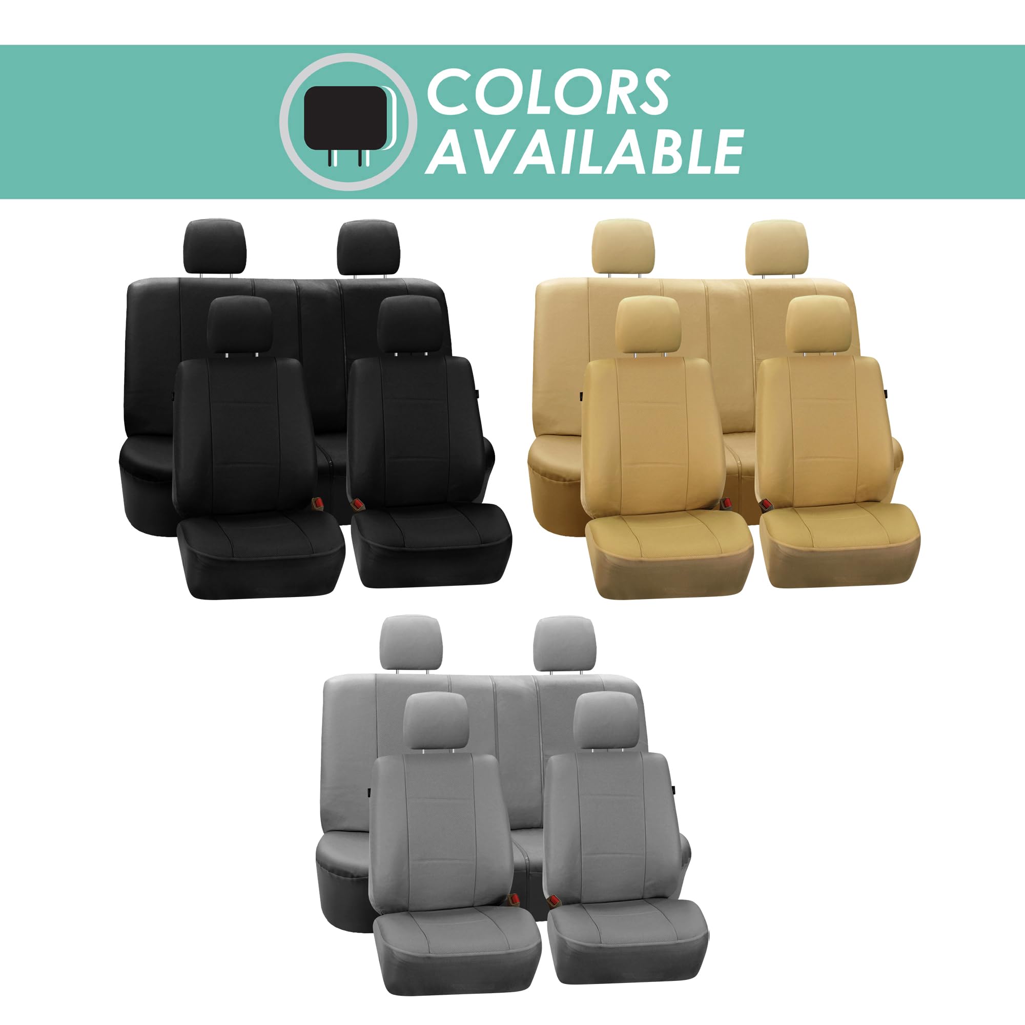 FH Group Full Set Faux Leather Car Seat Covers - Universal Fit for SUV & Sedan - Low Back Front & Split Bench Rear Seat Covers - Airbag Compatible - Gray - Perfect for Daily Commuting, Road Trips & Car Interior Protection