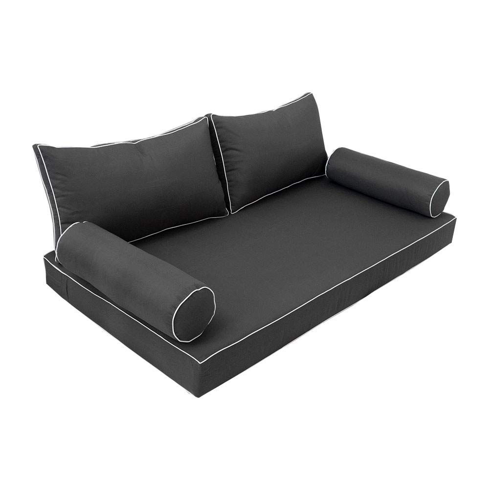 **Prolinemax Style2 5-Piece Queen Size Outdoor Daybed Cushion Set - Contrast Piping, Mattress & Bolster Pillows - Perfect for Patio, Poolside, or Garden Lounging**
