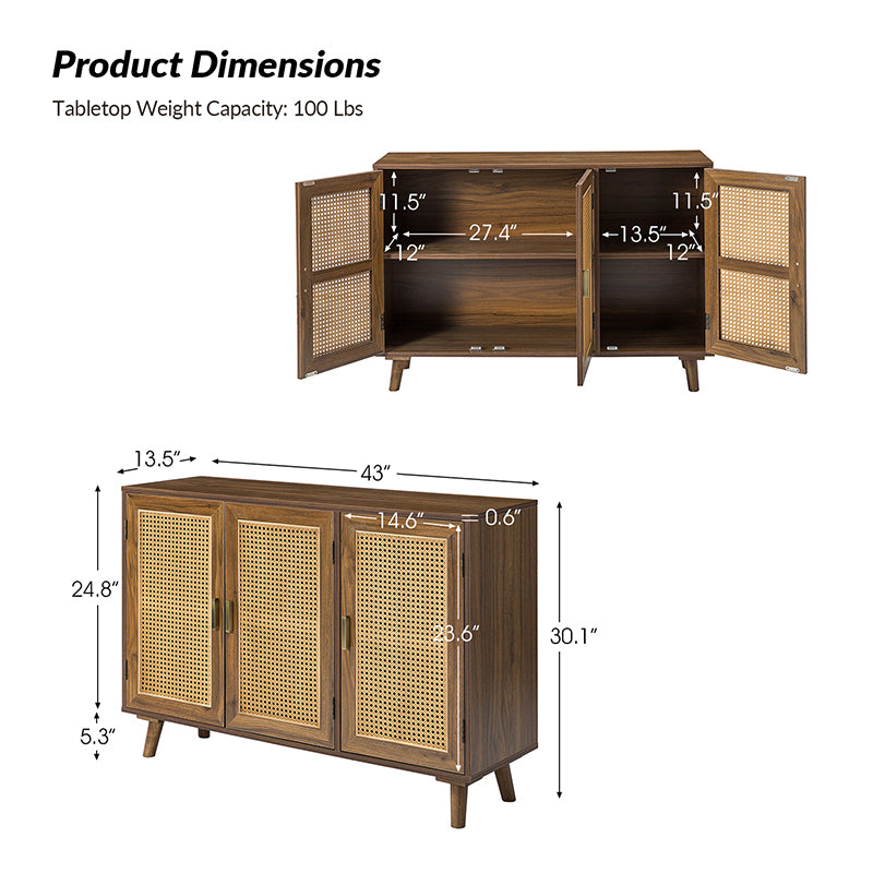 Dario 3-Door Accent Cabinet - Stylish Storage Solution for Living Room, Bedroom & Entryway | Solid Wood Furniture for Home Decor