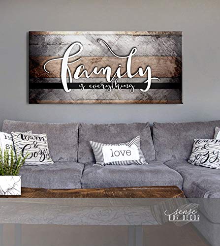Family Is Everything Wall Art - Framed Large Canvas Print for Living Room & Farmhouse Decor - Brown 42x19 Inch - Perfect for Family Room, Bedroom & Home Office Décor