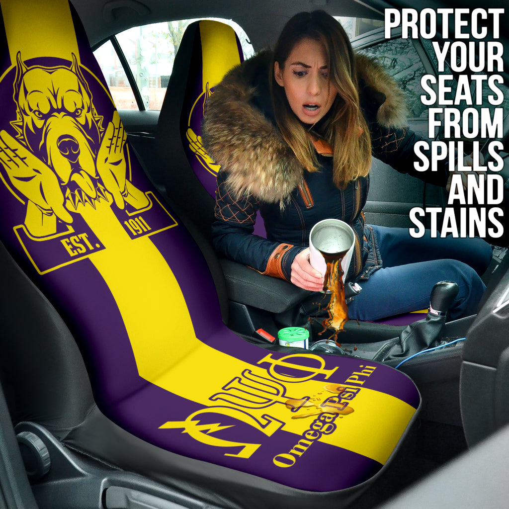 African Omega Psi Phi Fraternity Car Seat Covers - Bulldog Design 212401 - Durable & Stylish Seat Protectors for Cars, Trucks & SUVs - Perfect for Fraternity Members & Greek Life Enthusiasts