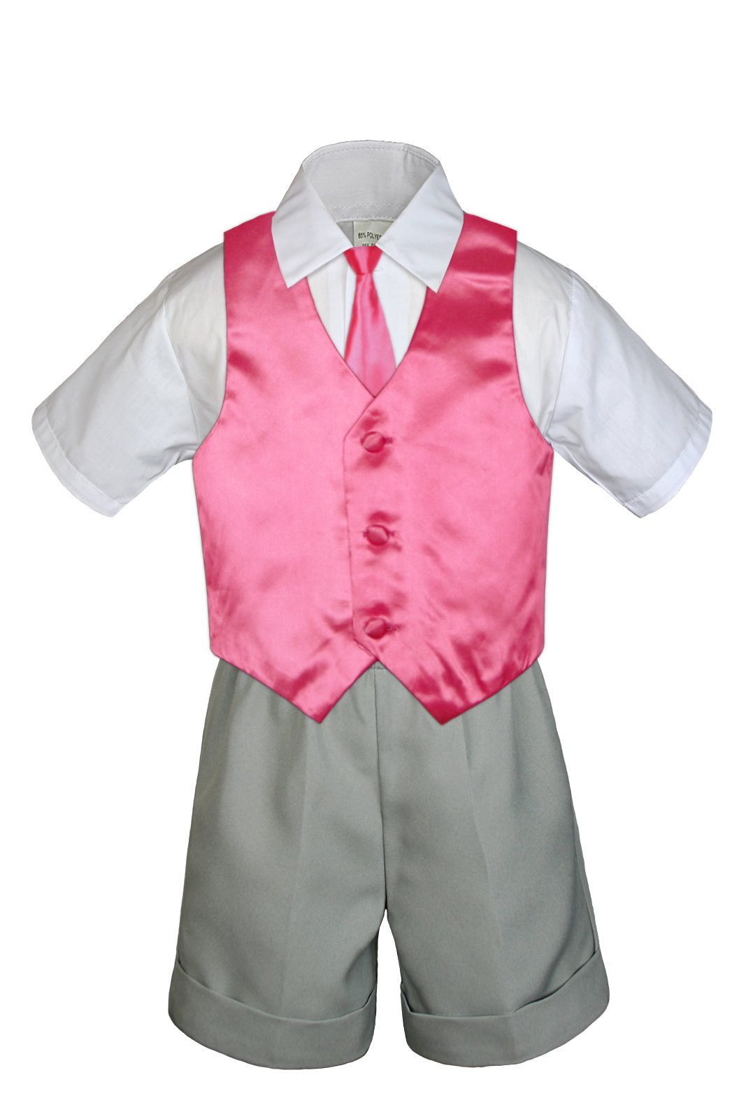 7-Piece Baby Boy Formal Suit Set with Bow Tie, Shorts, Vest & Necktie - Grey - Sizes S to 4T - Perfect for Weddings, Baptisms & Special Occasions
