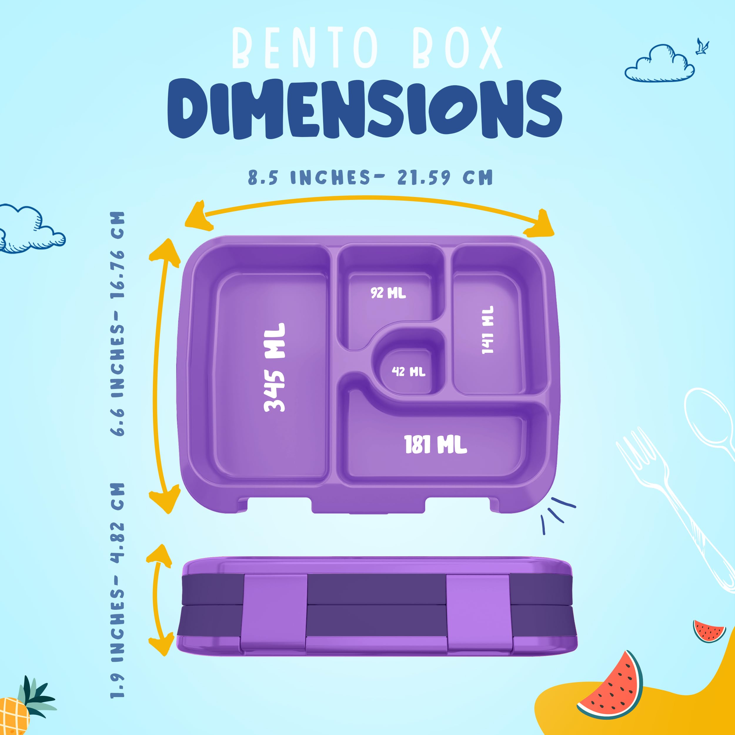 Leak-Proof Kids Bento Lunch Box with 5 Compartments - Durable, Anti-Slip Base for Ages 3-10 | Perfect for School, Travel, Picnics & Outdoor Activities (Mermaid Design)