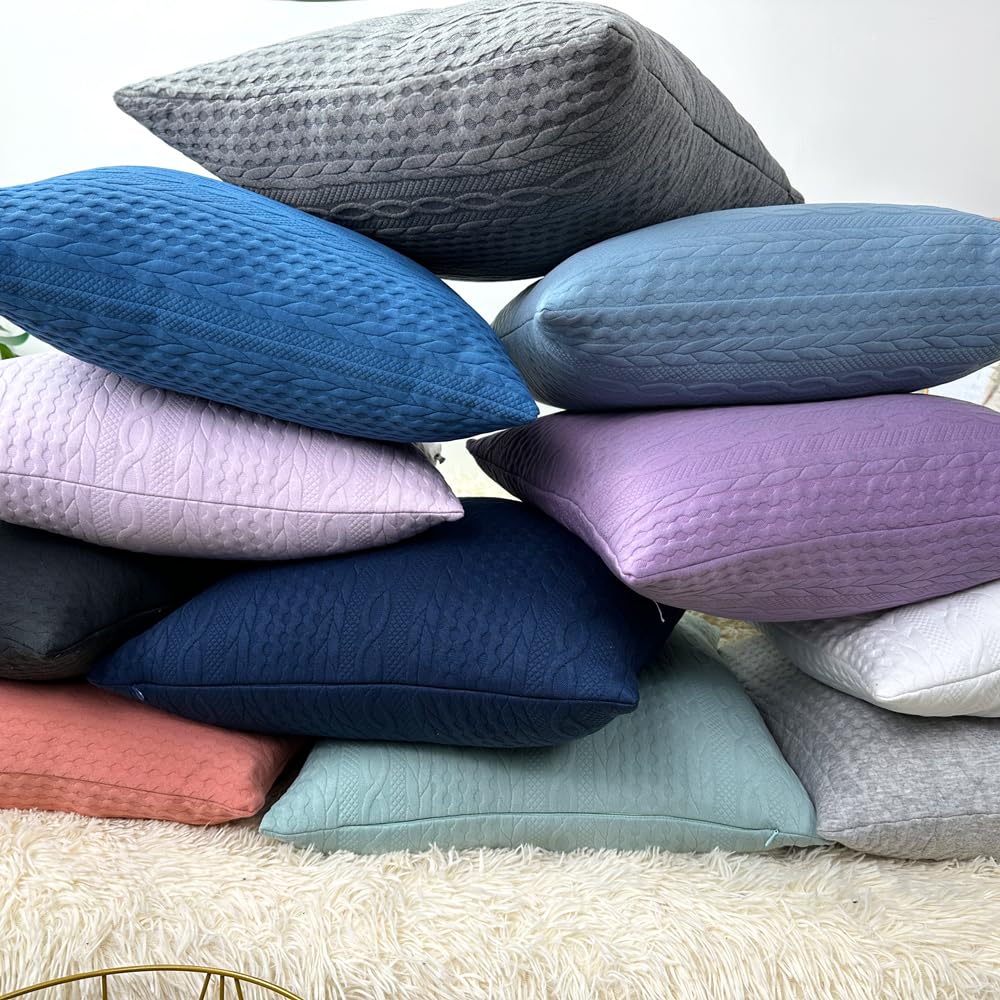 Booque Valley 20x20 Inch Throw Pillow Covers - Pack of 2 Super Soft Stretchy Cushion Covers with Elegant Modern Embossed Pattern in Light Blue & Grey Blue - Perfect for Sofa, Bed, Car & Chair Decor