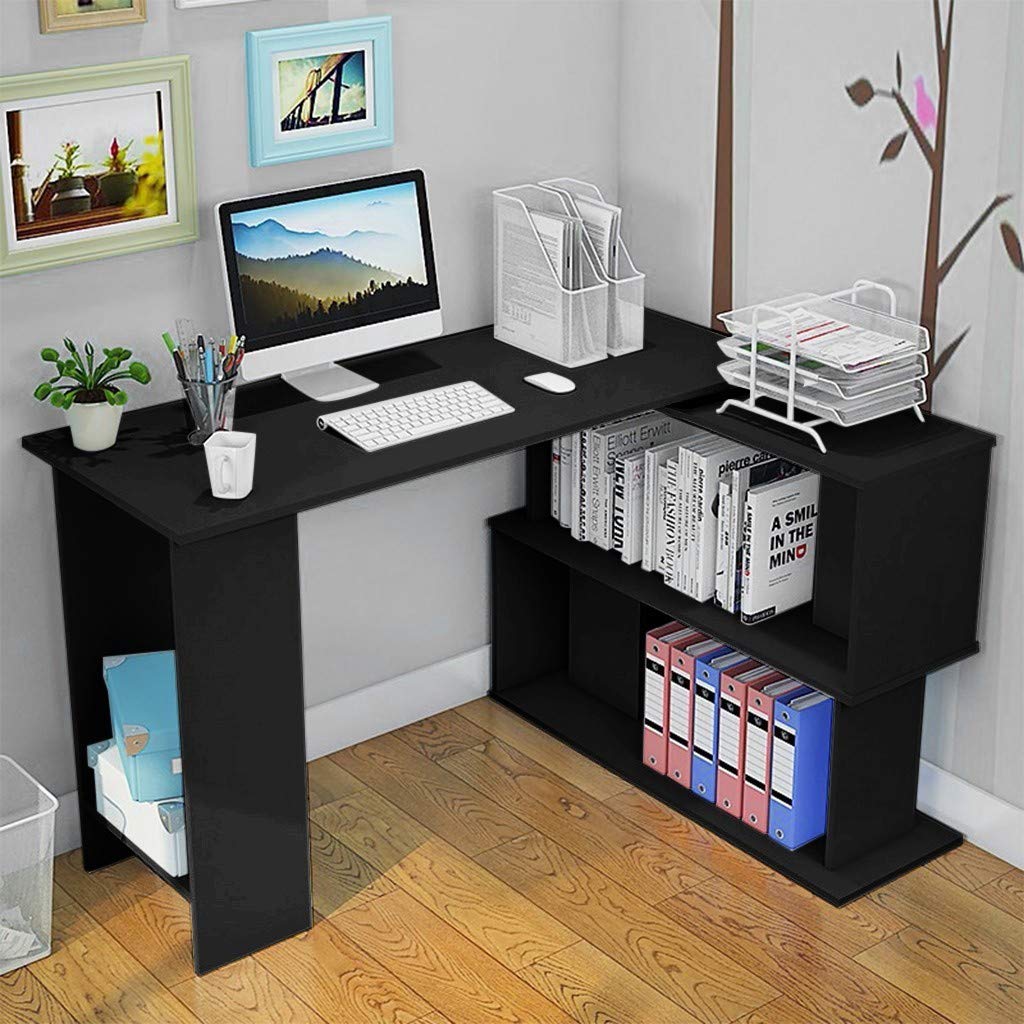 HIRIRI L-Shaped Desk with Bookshelves - Sturdy Wooden Corner Computer Desk for Home Office, Study & Gaming - Perfect for Small Spaces & Dorm Rooms