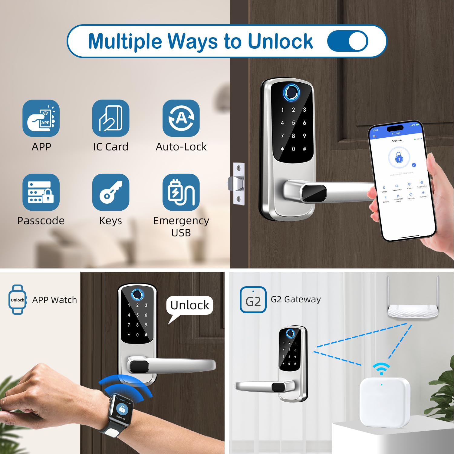 Smart Keyless Entry Door Lock with Keypad & Fingerprint - Electronic Deadbolt for Front/Exterior Doors - Auto Lock, App Control & Manual Key Backup - Perfect for Home Security & Airbnb Rentals
