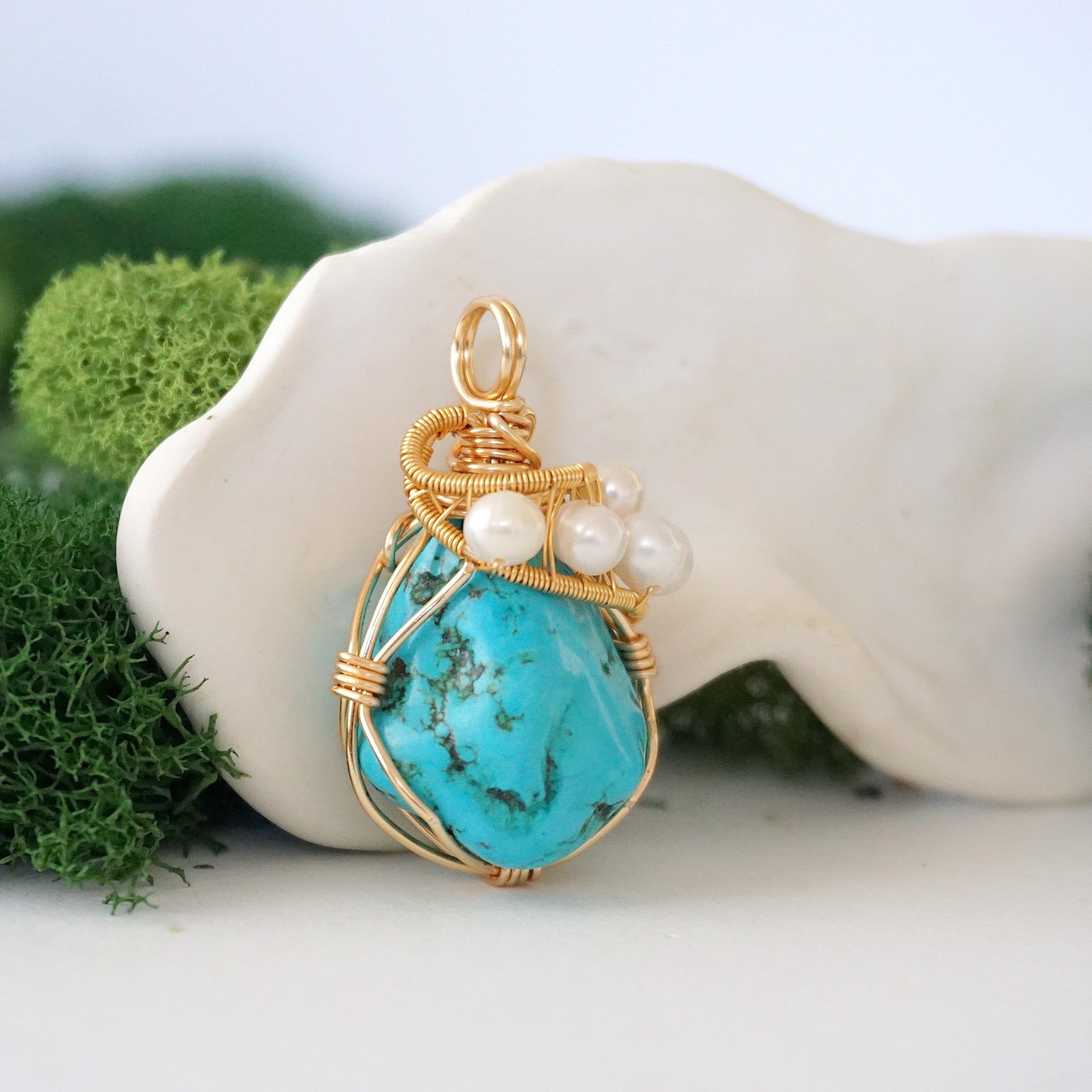Elegant Turquoise and Pearl Necklace - 18K Gold Plated Statement Jewelry for Women | Perfect for Weddings, Parties & Special Occasions